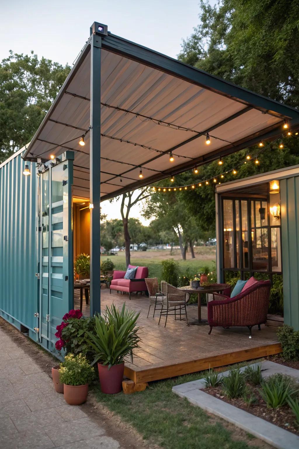 A canopy overhang creates the ideal outdoor space.