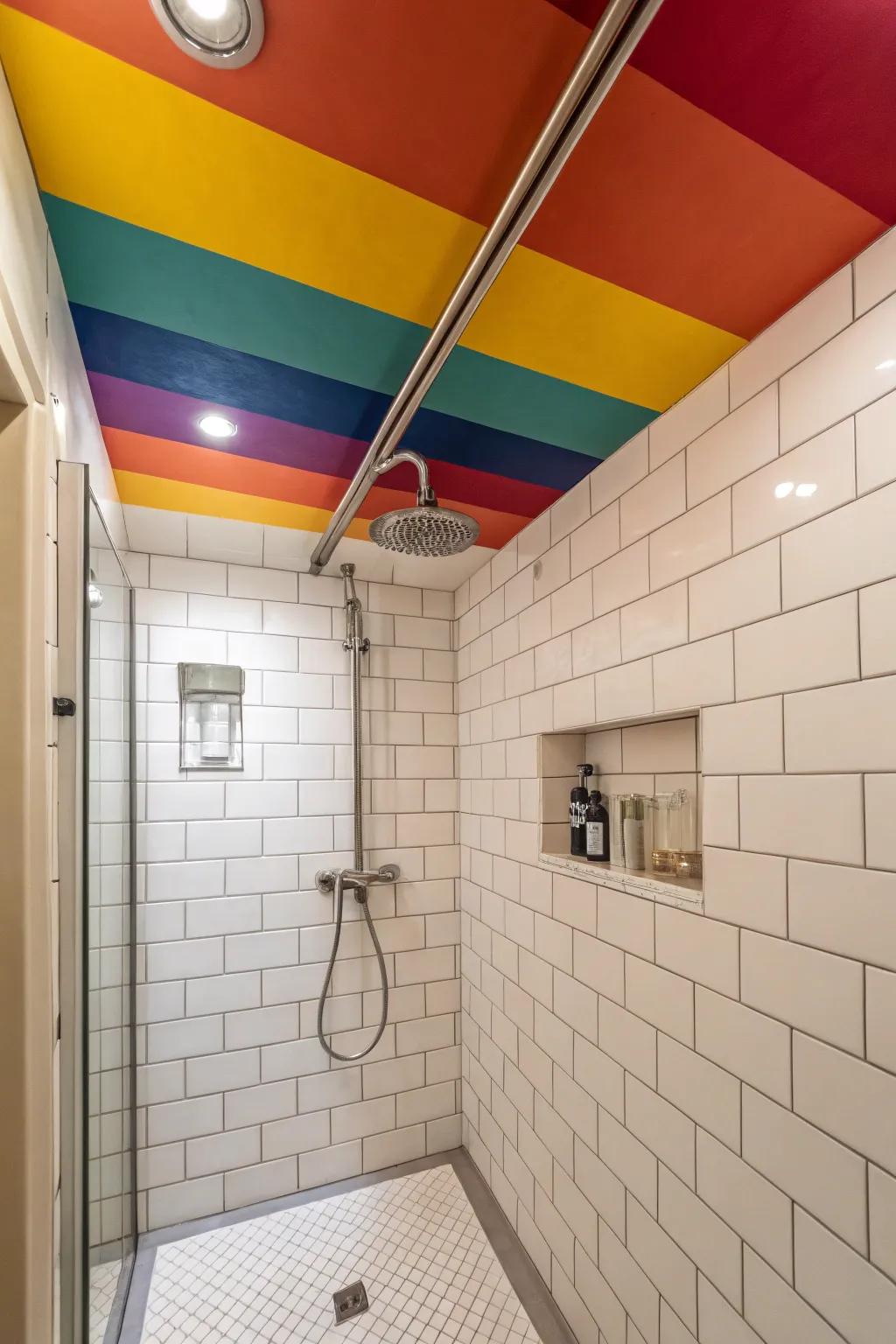 A splash of vibrant hues transforms the shower's aesthetic.