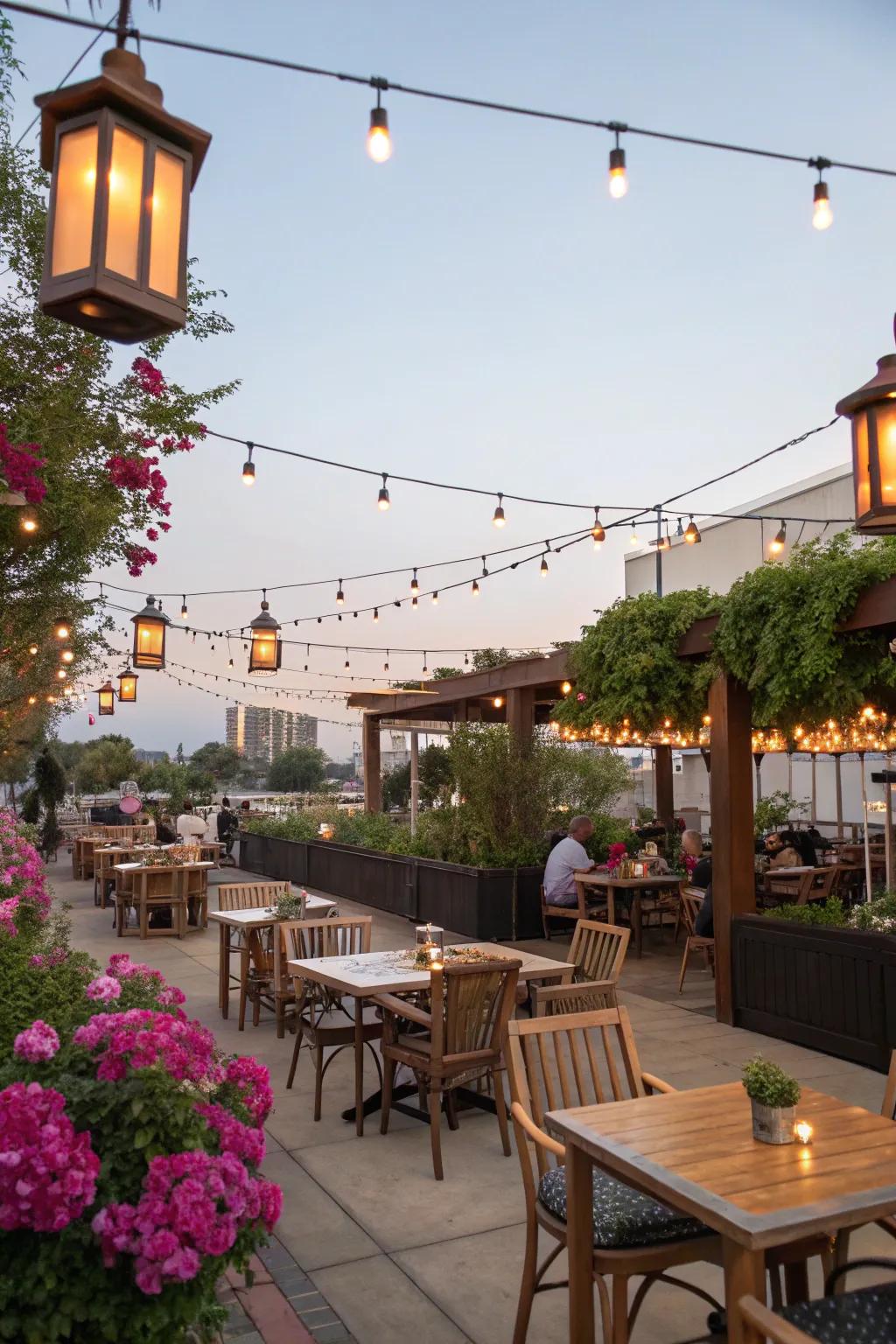 Outdoor dining becomes more inviting with the right lighting.