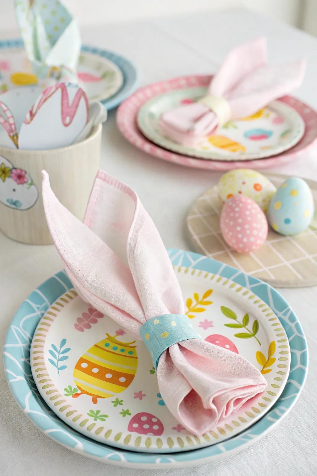 Bunny ear-styled napkins introduce Easter delight to your table.