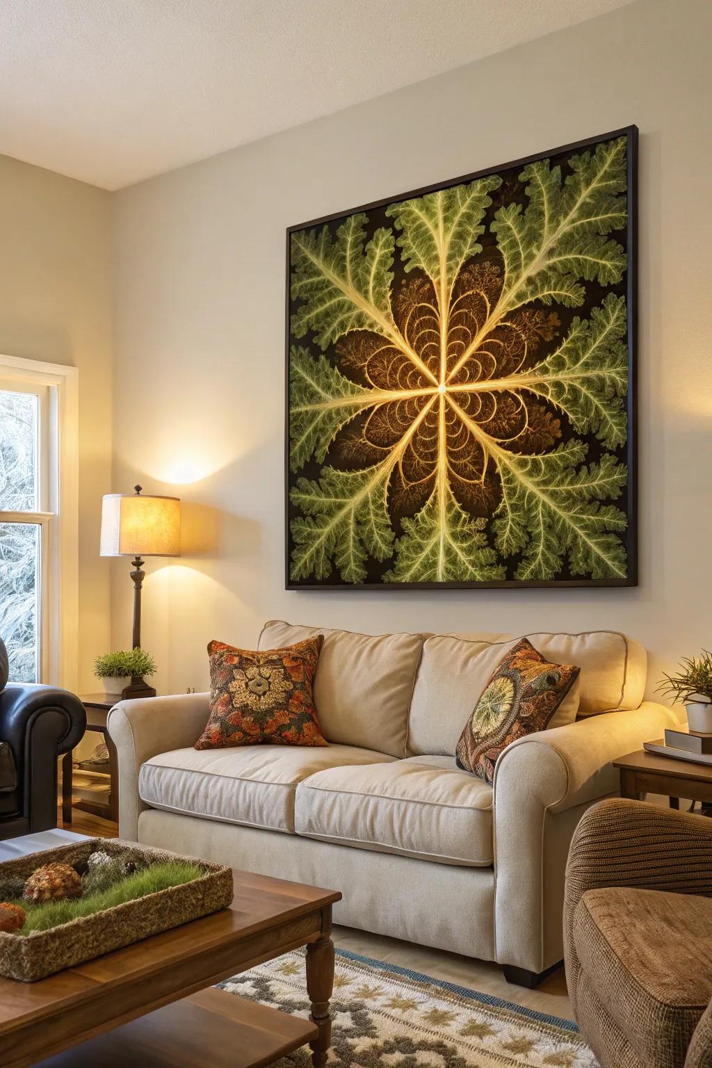 Nature-inspired fractal art draws the peacefulness of nature indoors.