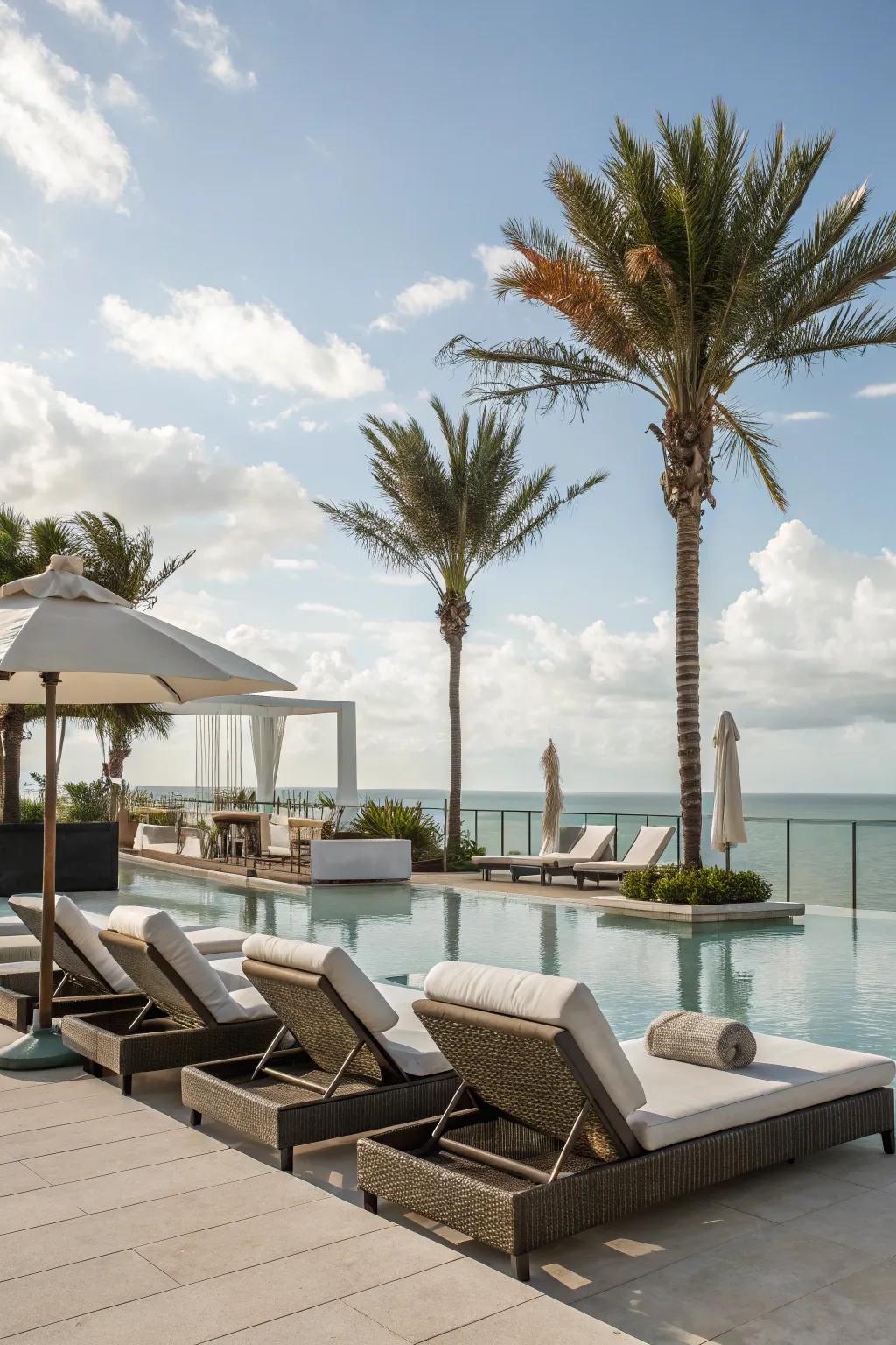 A cozy and inviting lounging area by the pool.