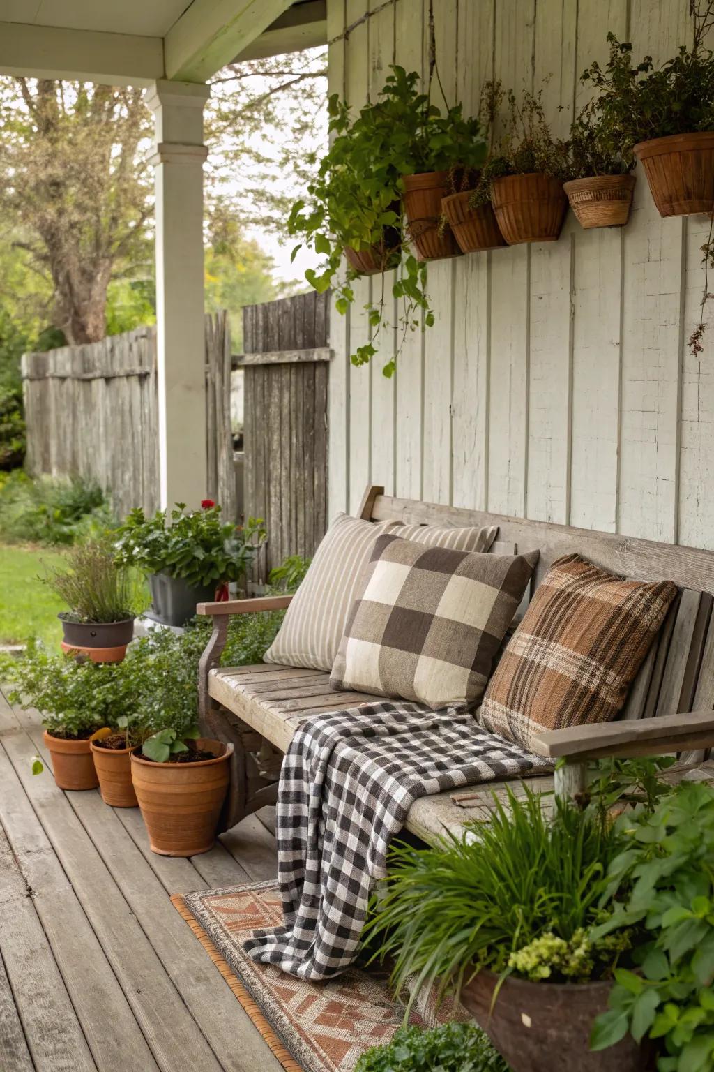 Curl up on your porch with snug textiles.