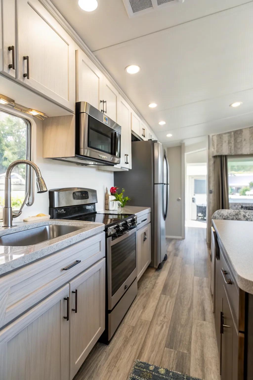 Contemporary appliances bring efficiency and style.