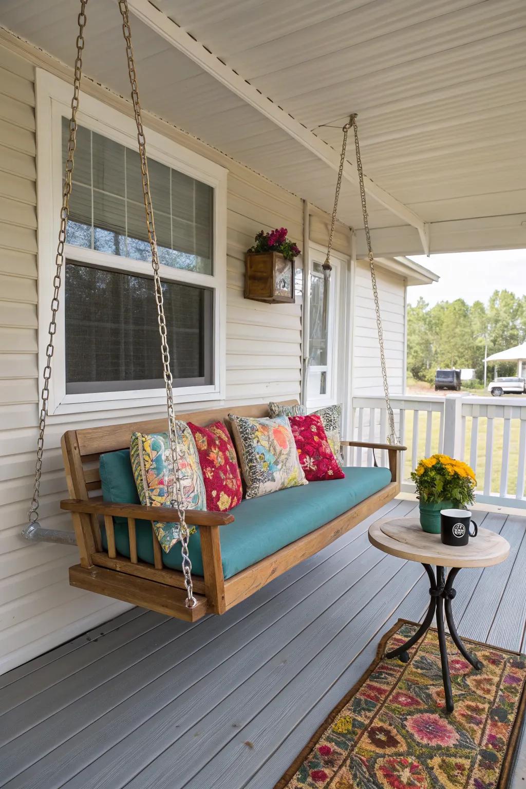 A swing adds an element of relaxation to your porch.