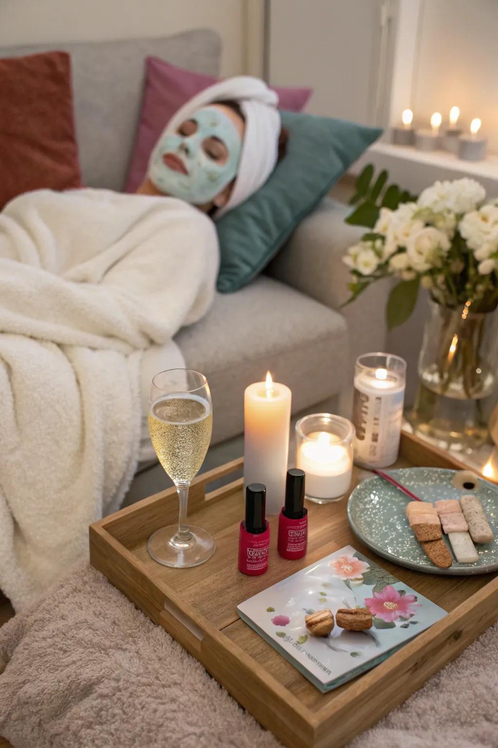 Indulge in a relaxing spa night with homemade beauty treatments.