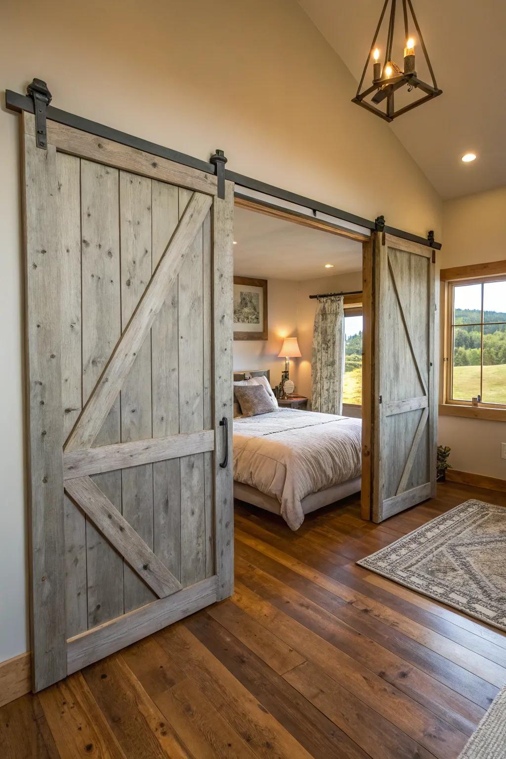 Inviting rustic barn doors.