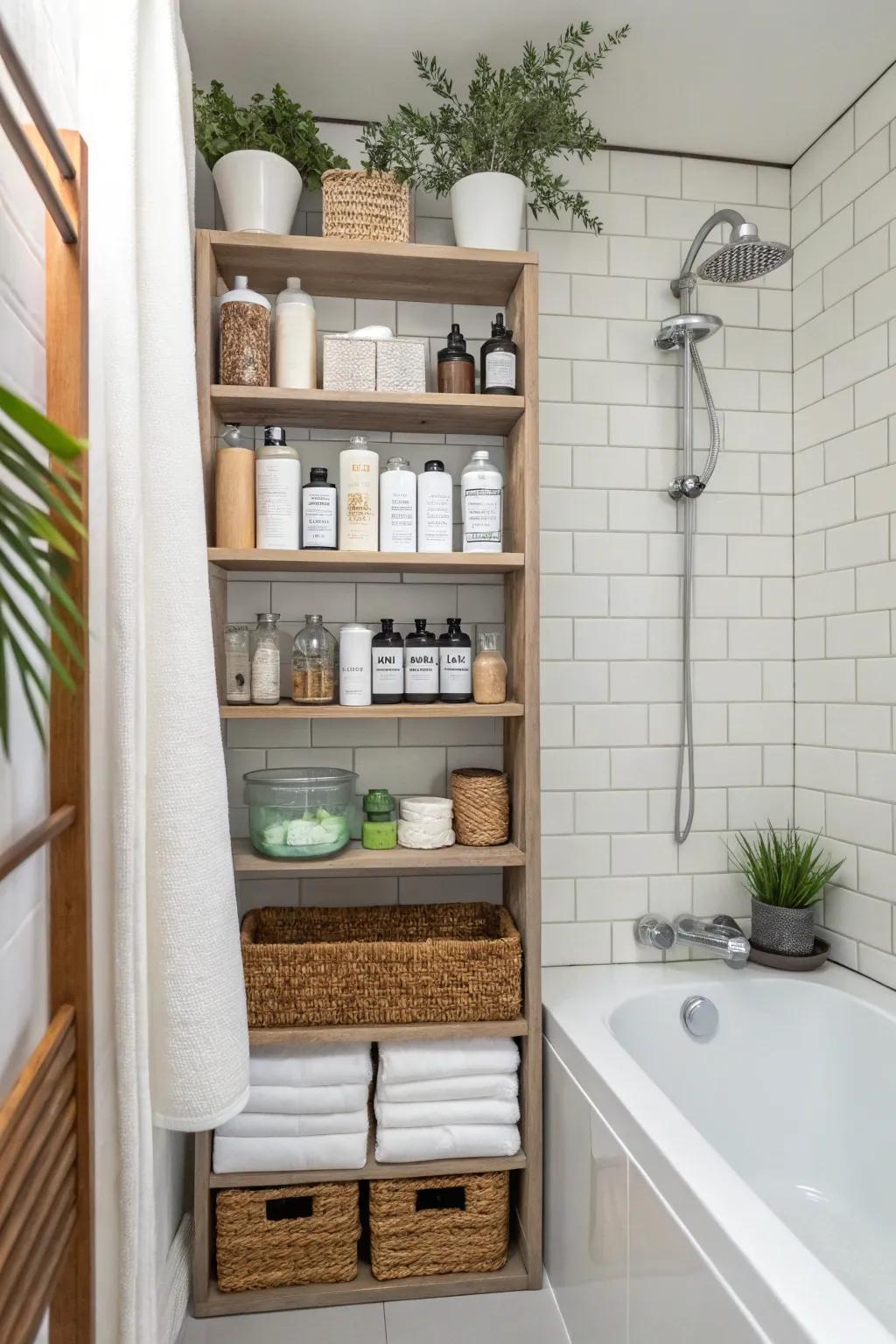 Vertical storage uses space efficiently while adding style.
