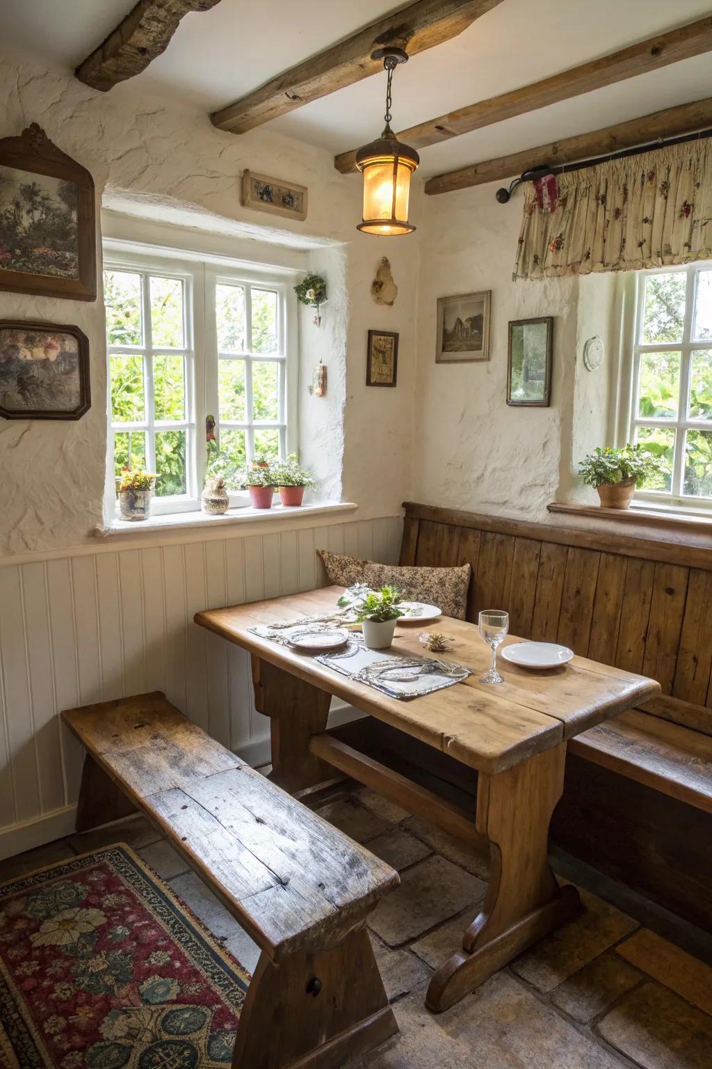A bench seat is both fashionable and space-saving.