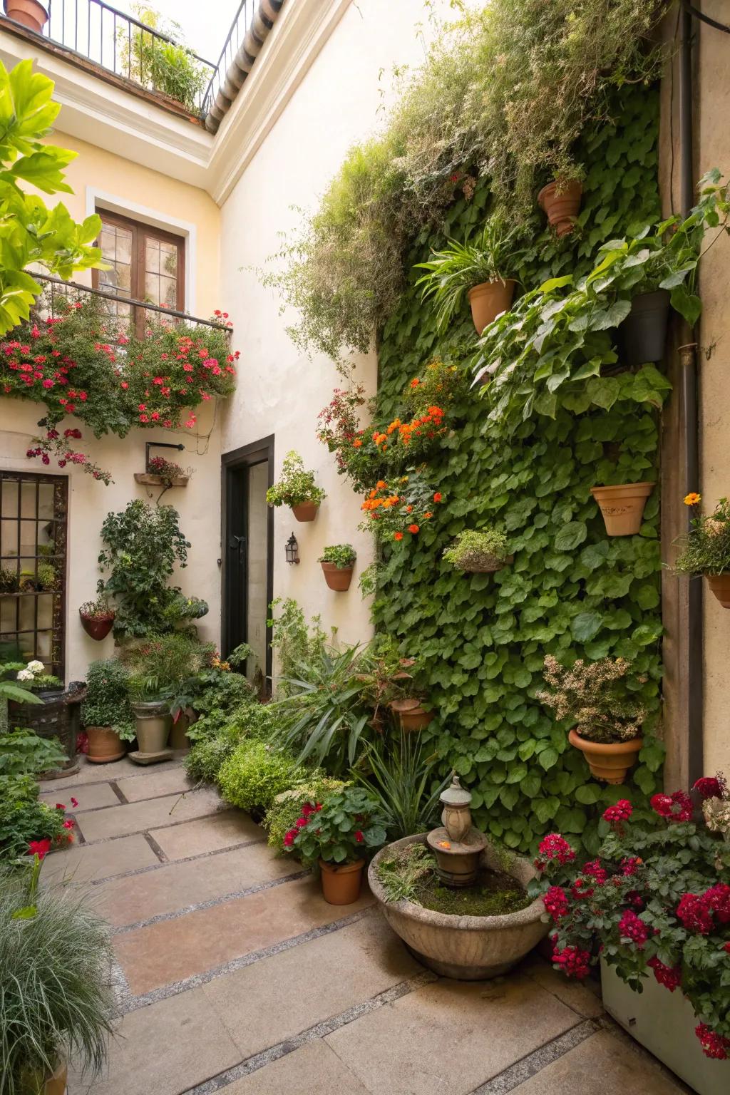 Vertical gardens add lushness without taking up much space.