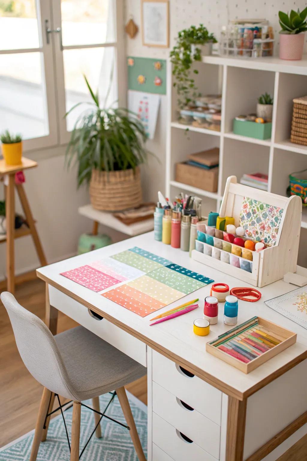 A small-scale desk can fit into almost any area, providing an excellent surface for crafting.