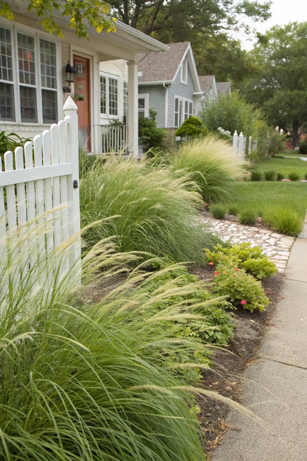 Ornamental grasses add texture and movement to the yard.
