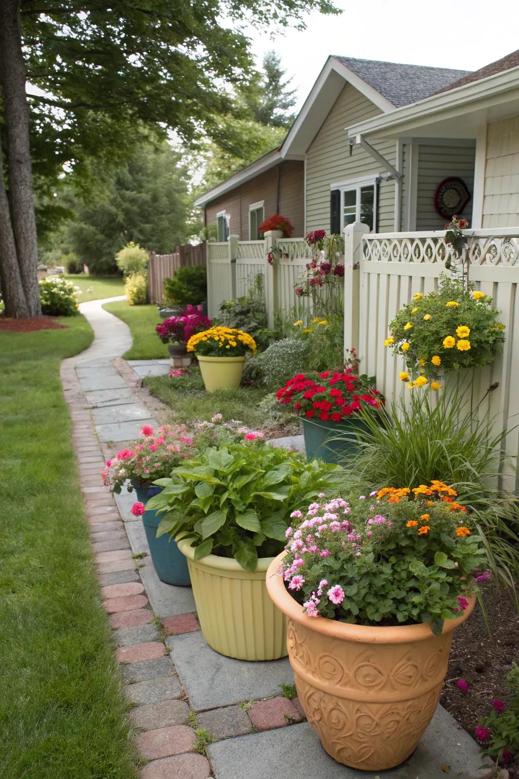 Colorful planters add adaptability and charm to any garden.