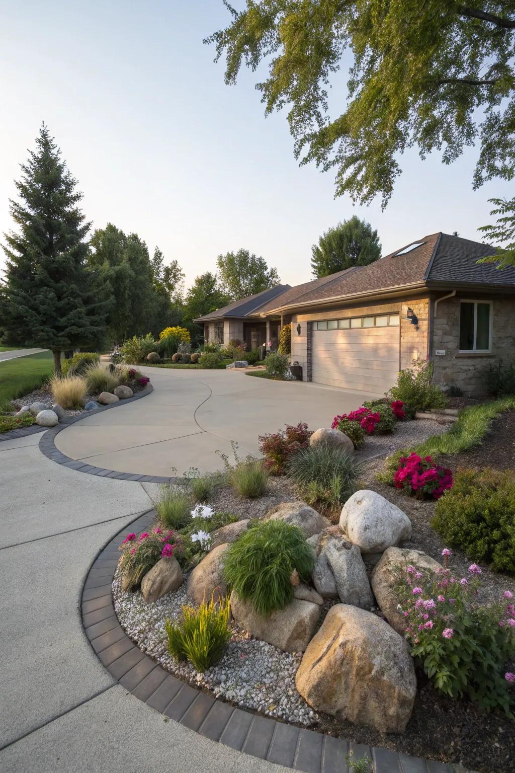 A round driveway maximizes area and adds visual appeal.