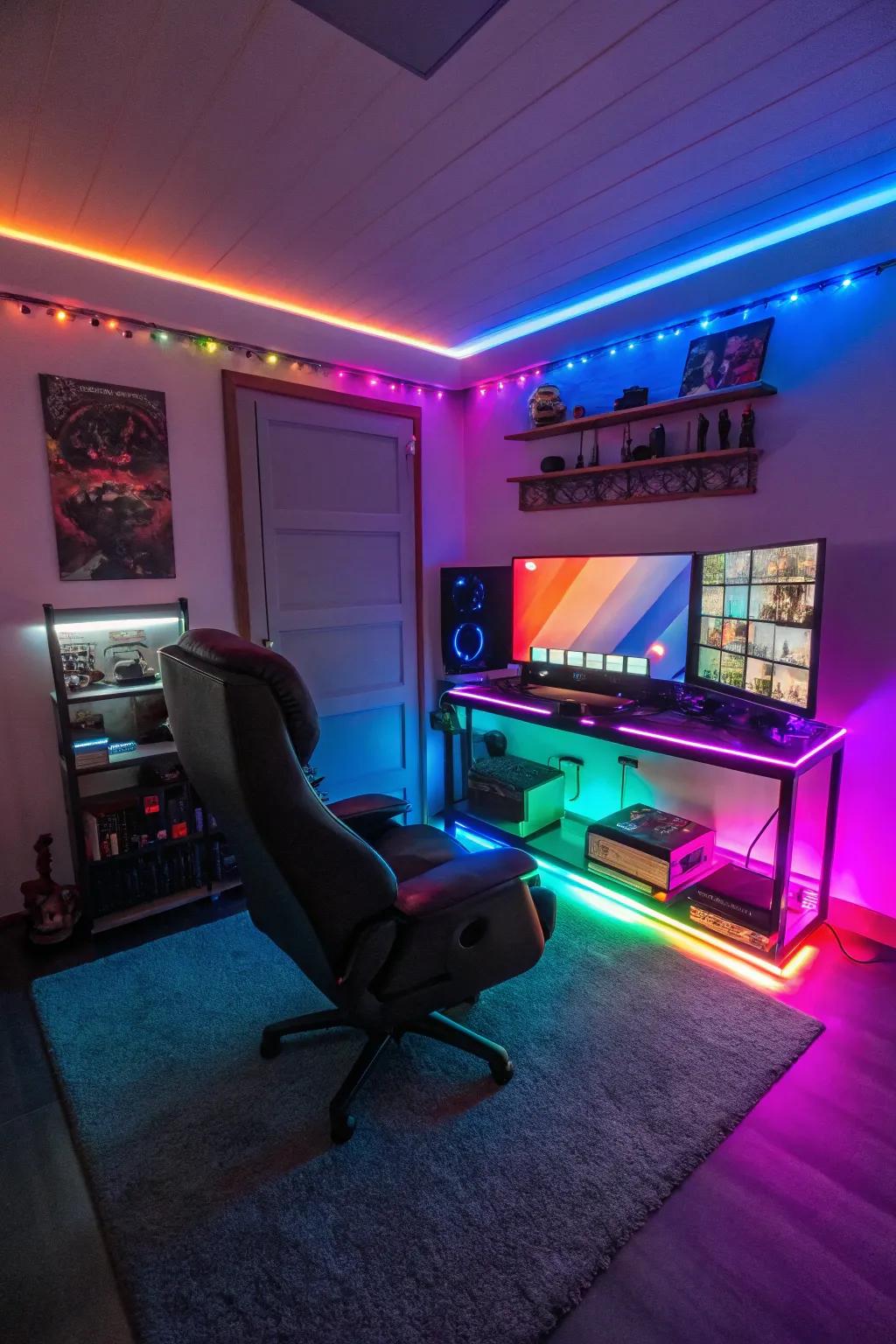 Lights that change color add a fun vibe to any gaming room.