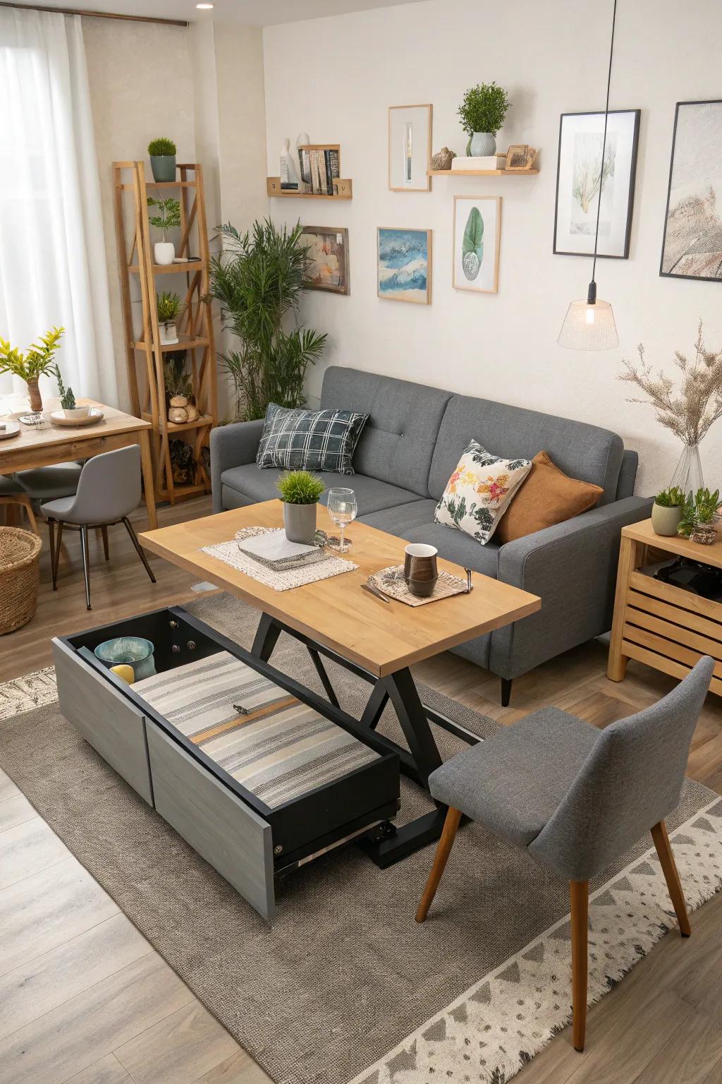 Multi-functional furniture optimizing both space and usability.