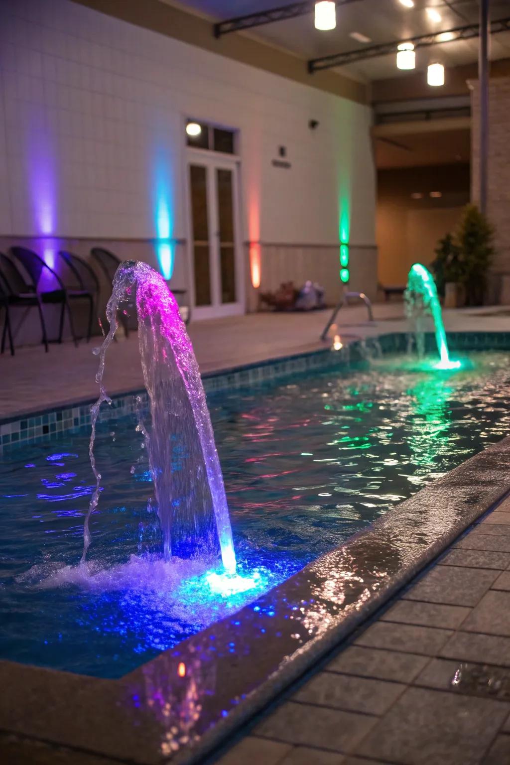 LED lights create a vibrant and captivating atmosphere for your pool.