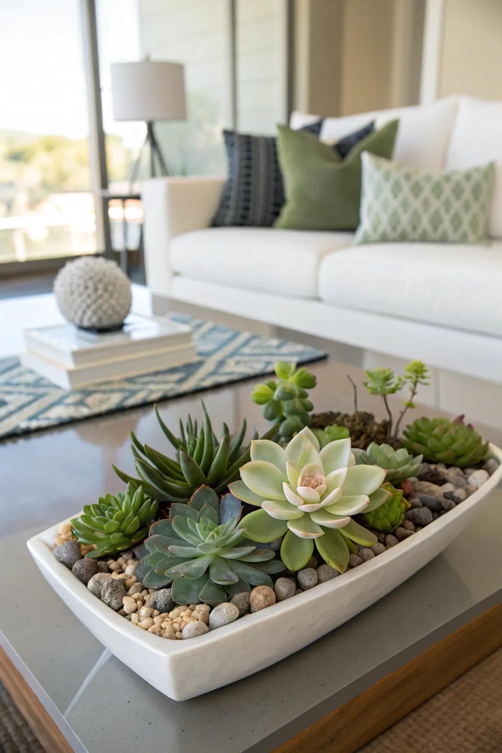 A water-storing plant setup with a singular bloom crafts a lasting central piece.