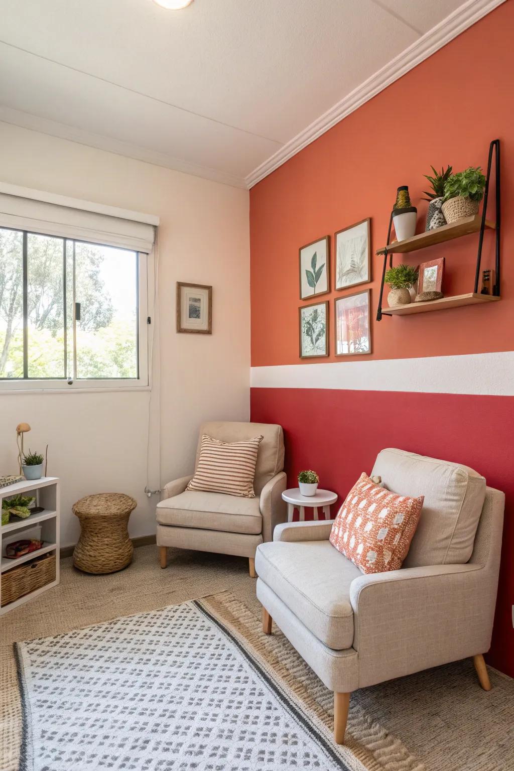 A feature wall introduces charm and dimension to a compact area.