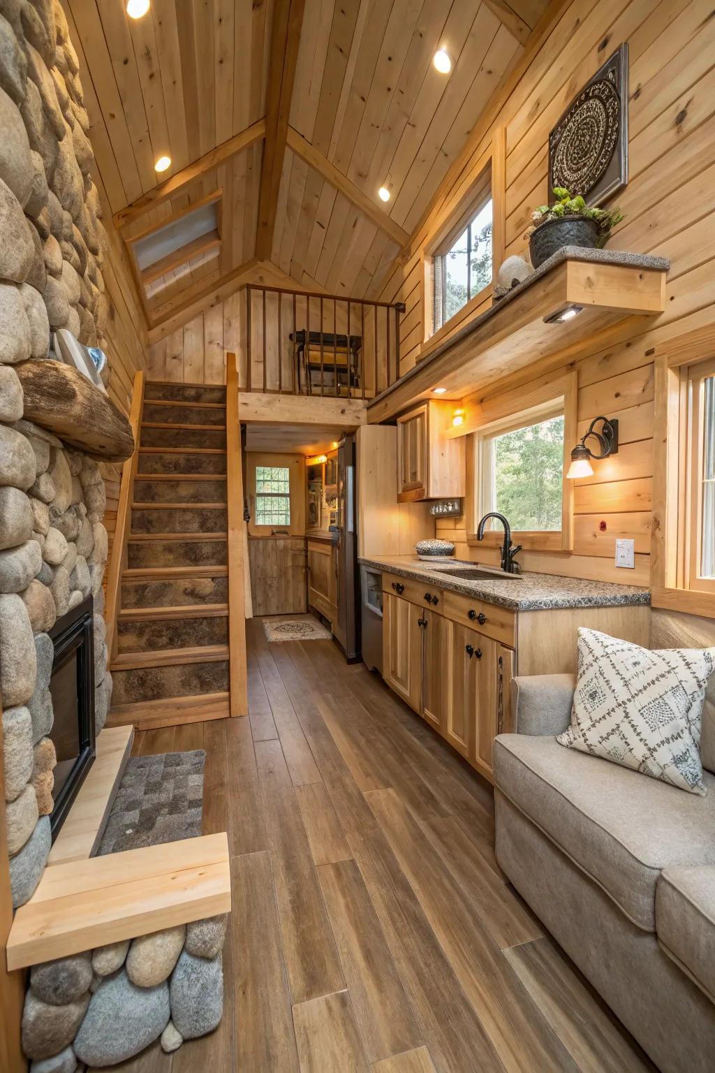 Natural materials fill tiny homes with coziness and enduring elegance.