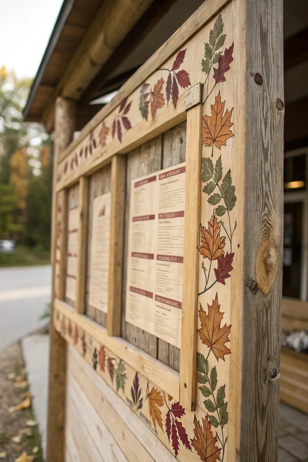 Outdoorsy edges introduce a sense of nature to your announcement board.
