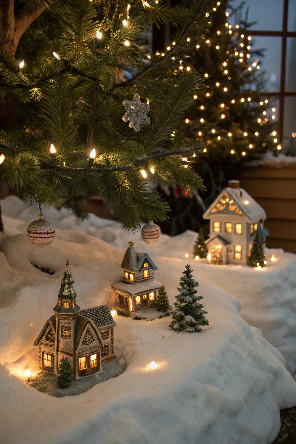 Snuggle your village beneath the fir for added coziness and charm.
