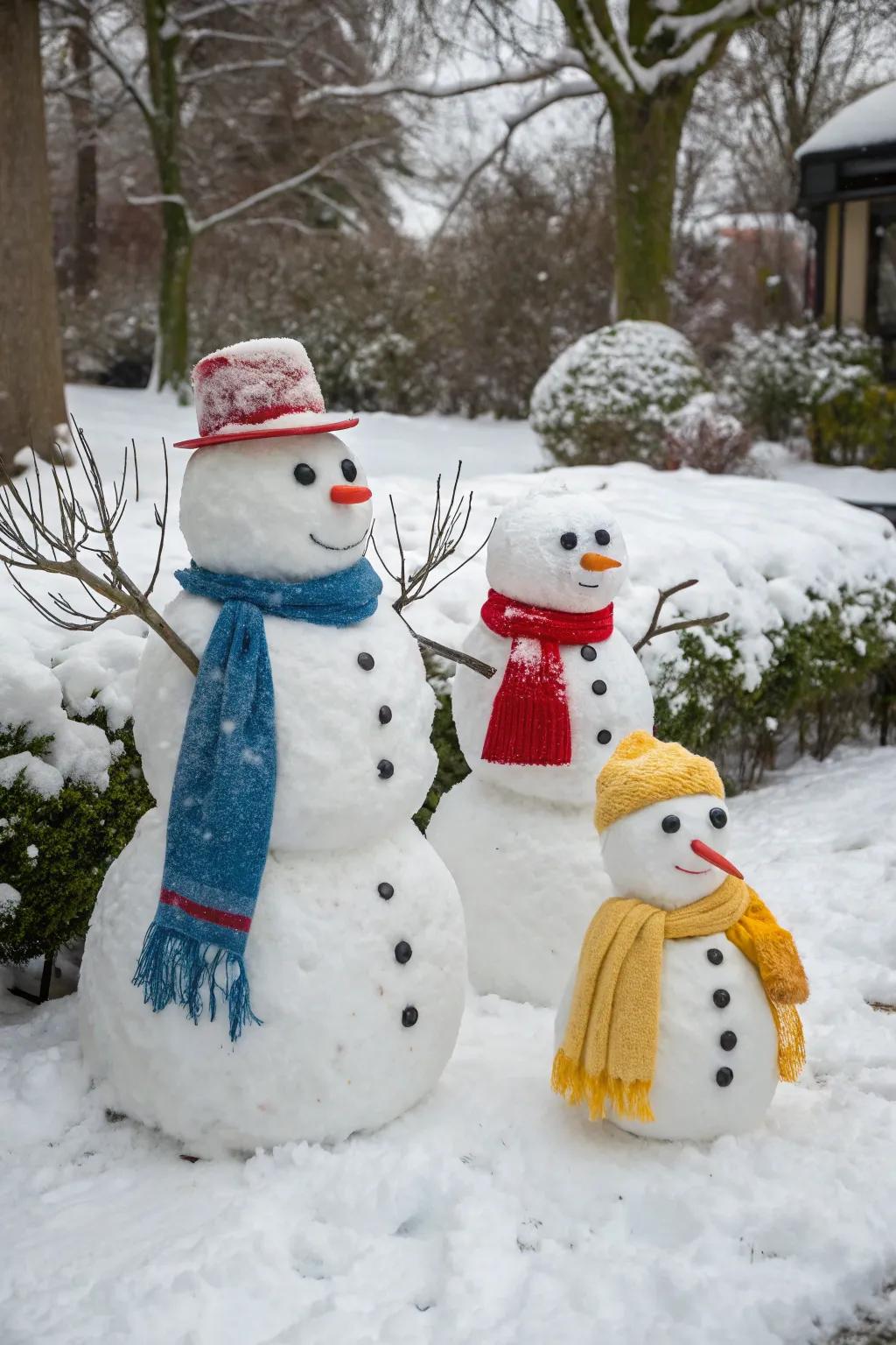 A charming snow family with unique personalities.