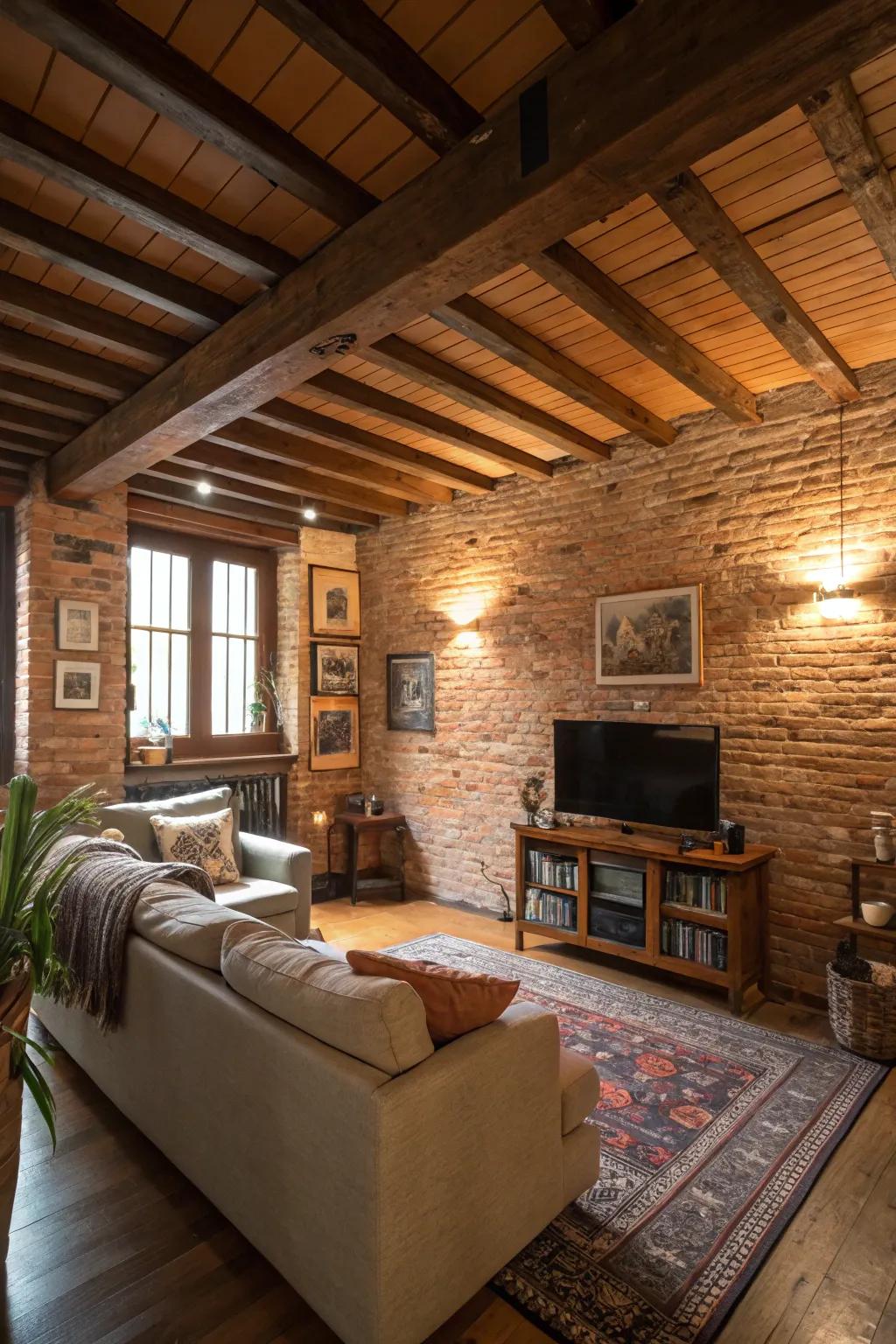 Brick and timber details add rustic sophistication.