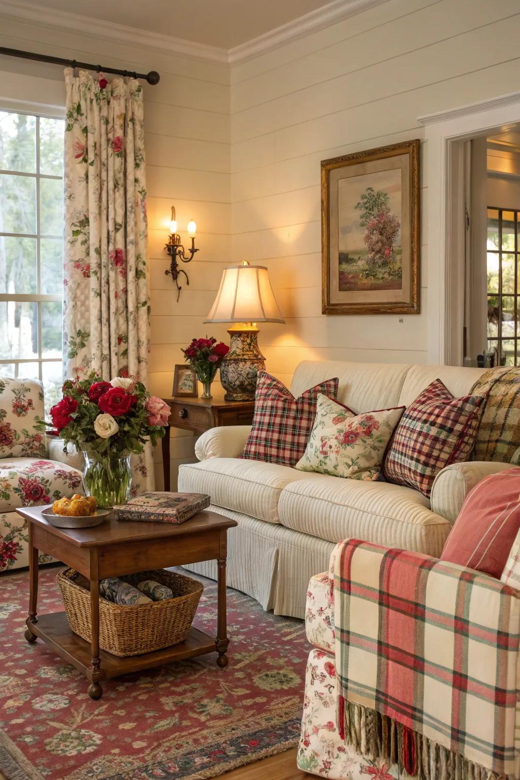 A delightful combination of designs and feel in a Southern living space.