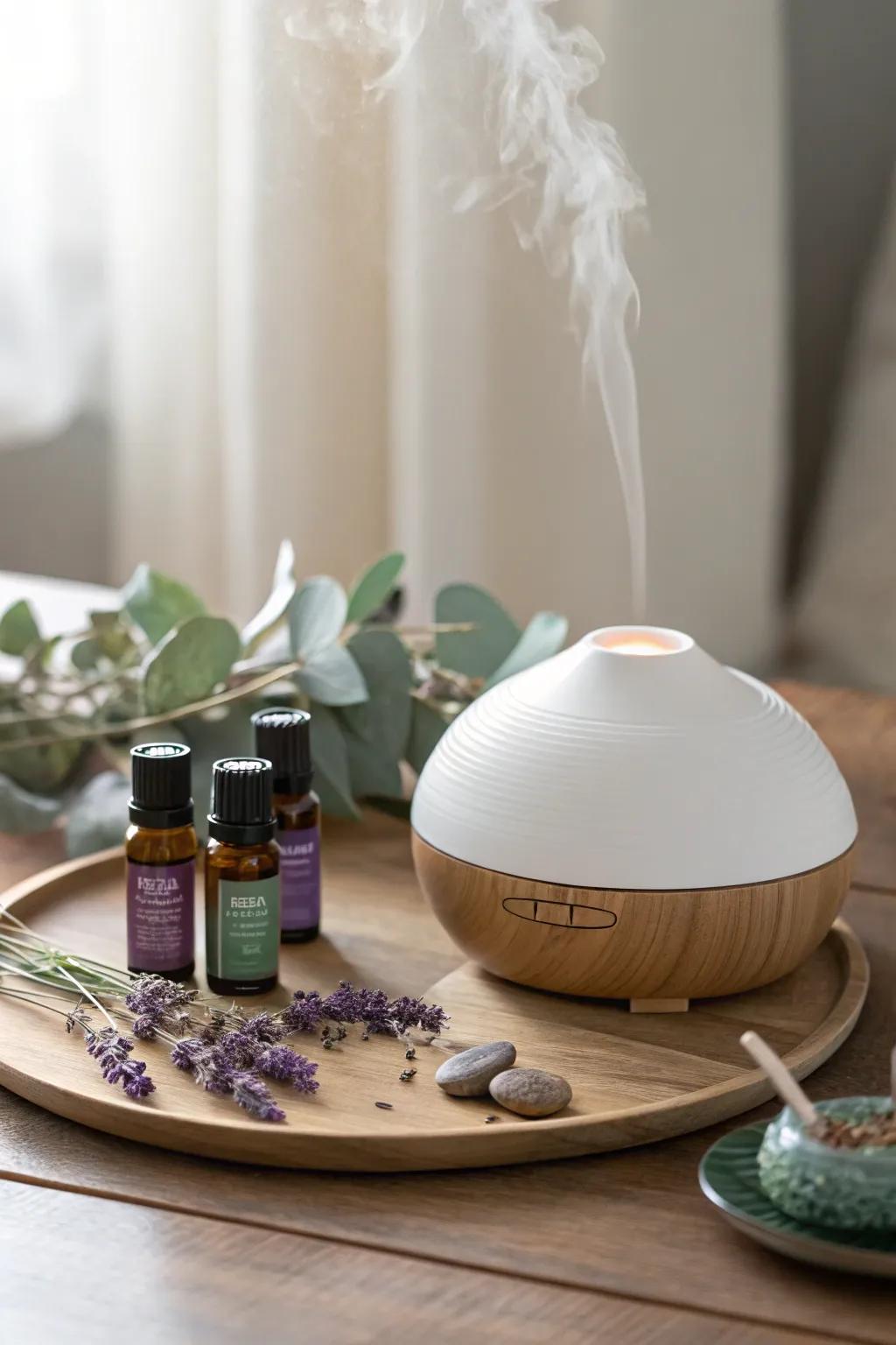 Create personalized aromatherapy blends with lavender and eucalyptus oils.