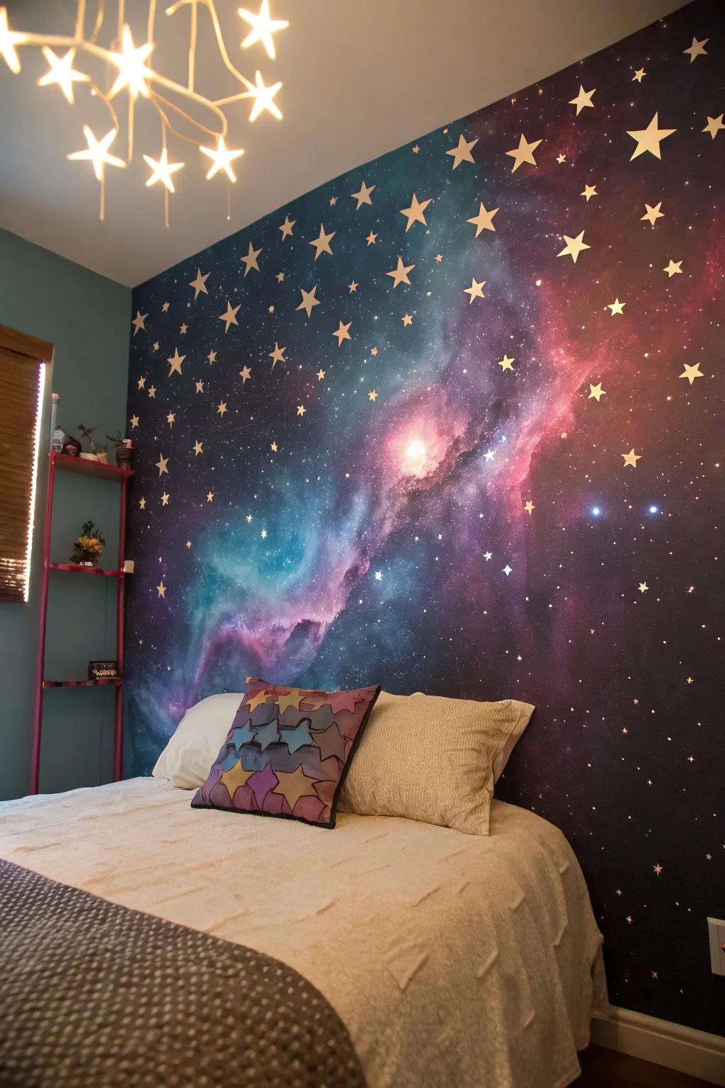 A galaxy art piece that acts as a striking and inspiring backdrop.