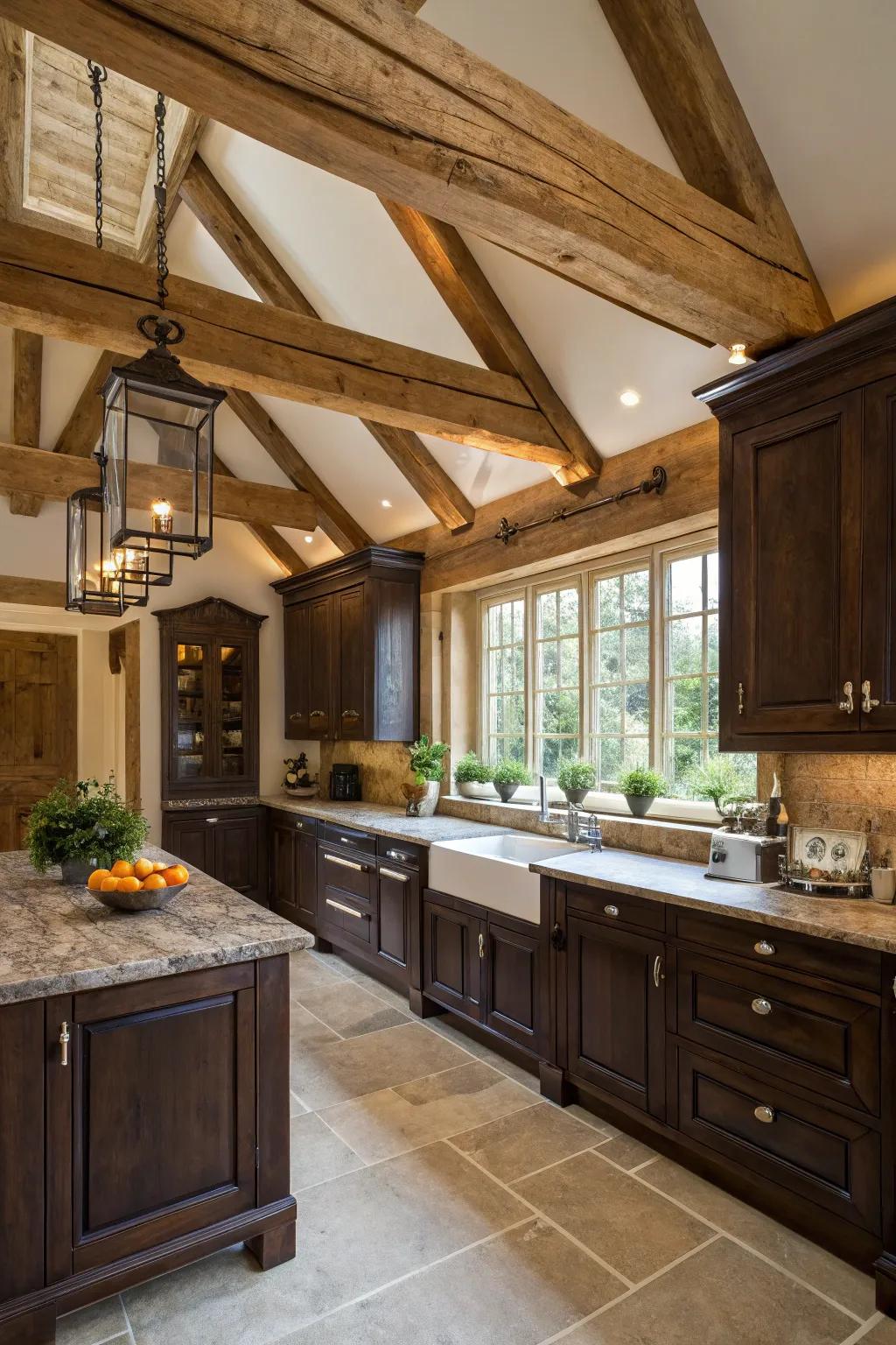 Wood components elevate the rustic charm of this Spanish kitchen.