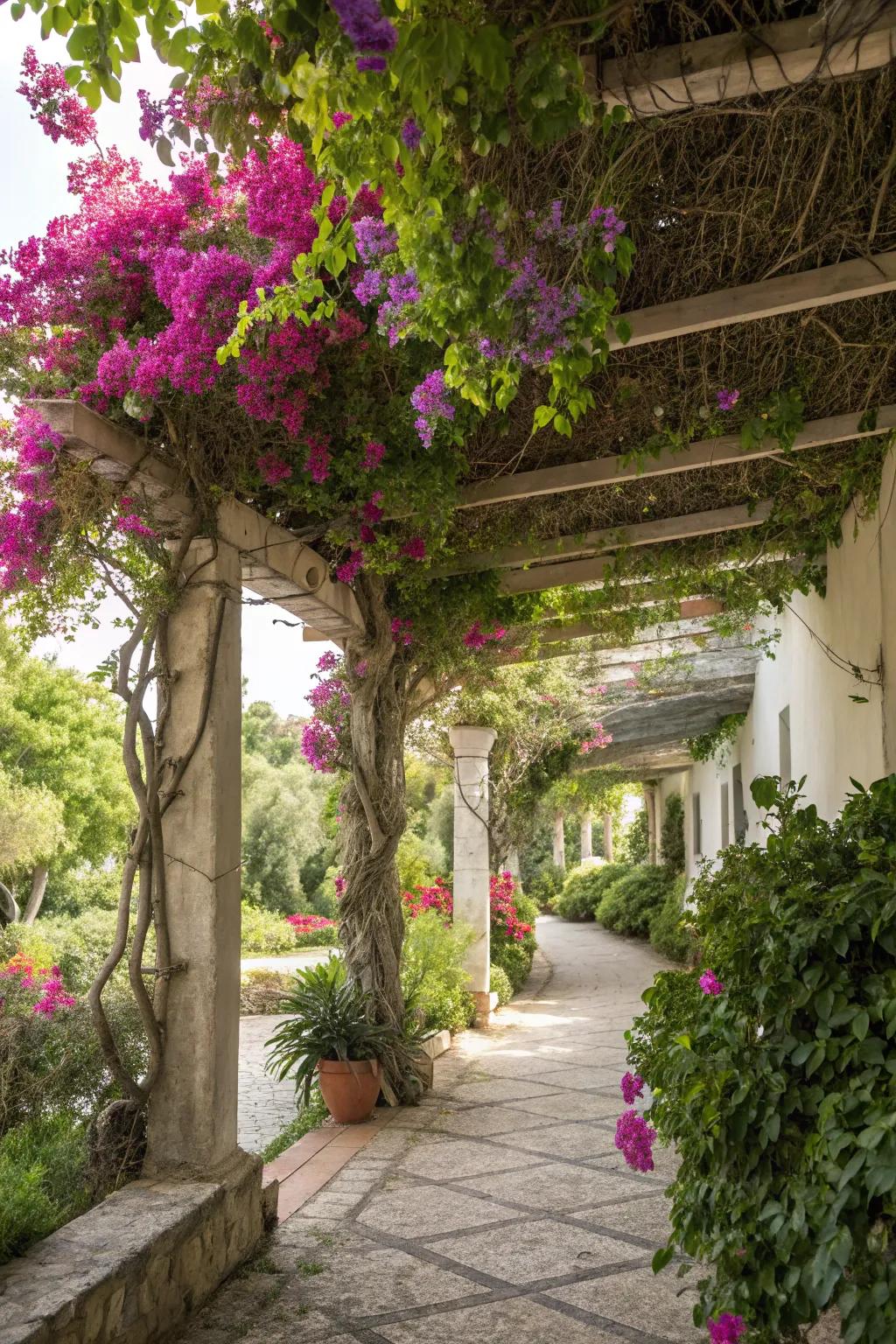 Your pergola benefits from the color and shade that climbing vines provide.