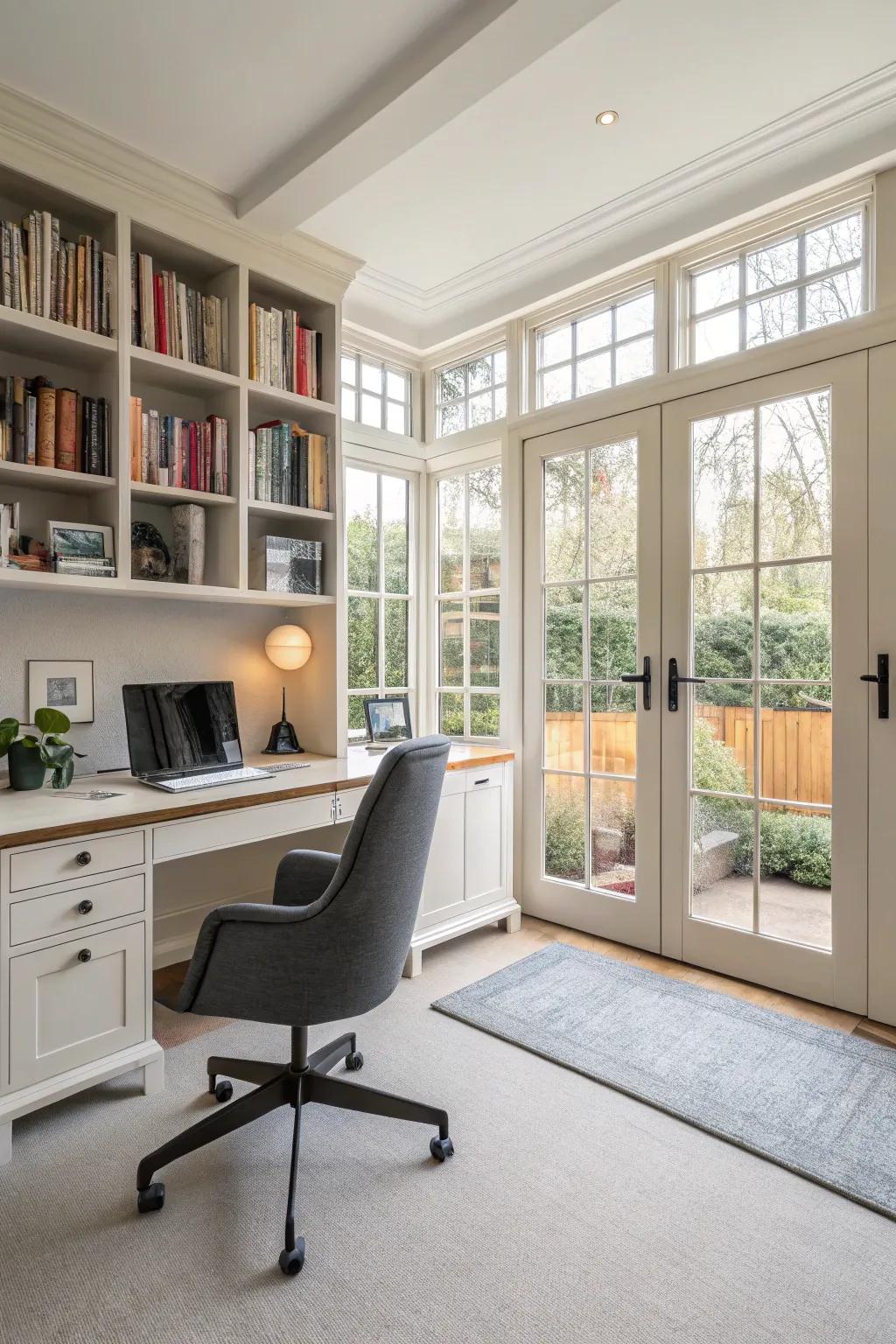 A home office oasis promotes productivity and comfort.