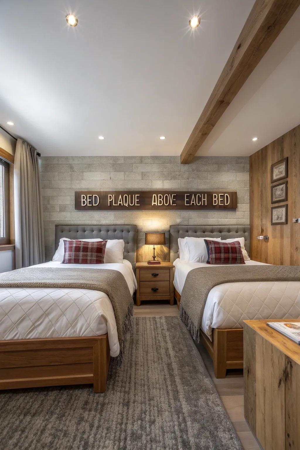 Name plaques include a personal element to shared spaces.