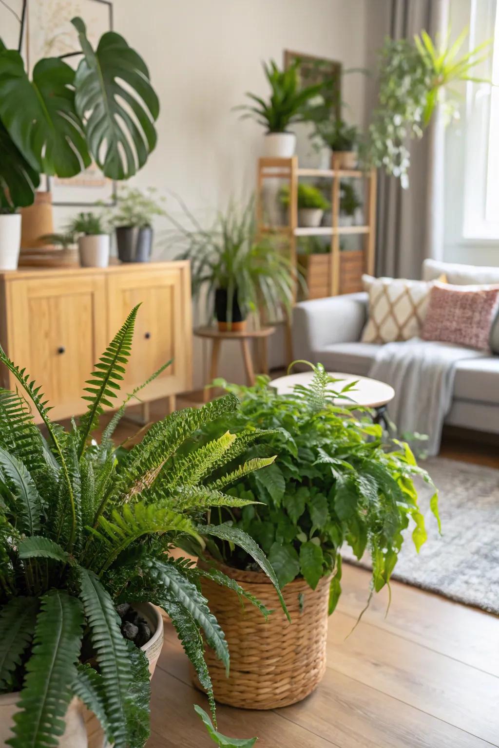 Indoor plants contribute a fresh and vibrant sensation to spring decor.