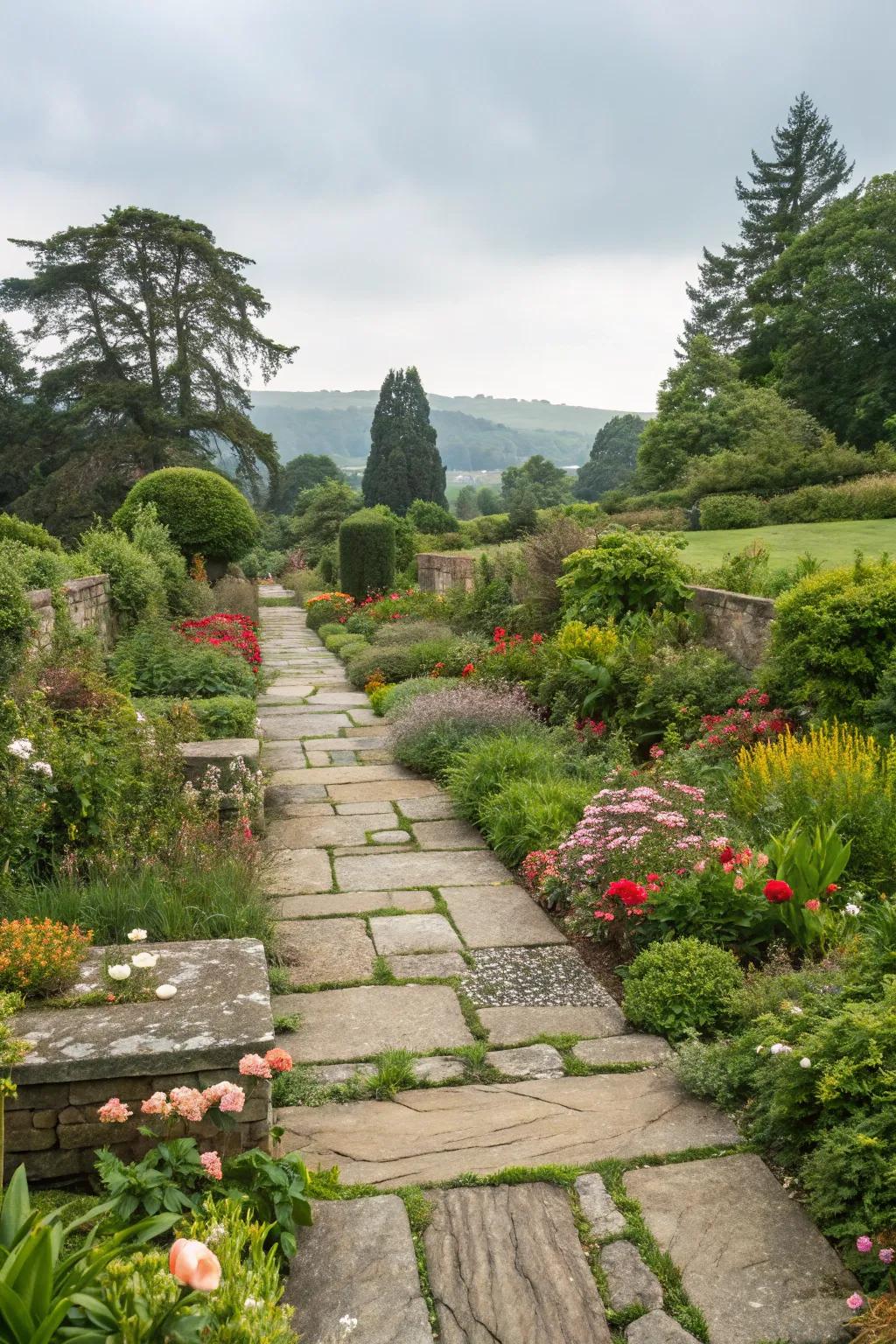 Stone pathways adding structure and elegance.