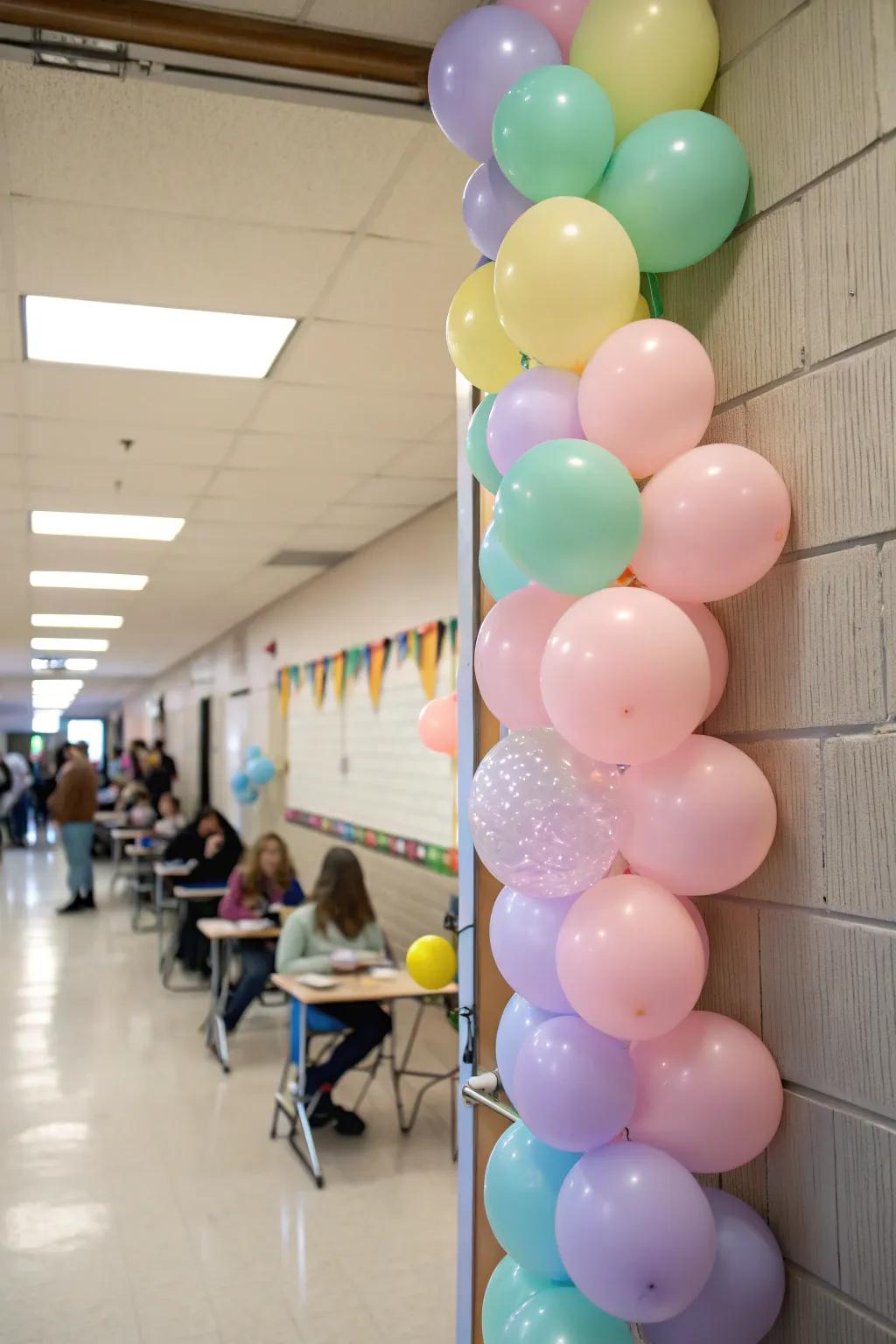 Soft shade floating air-filled arch adding a festive touch