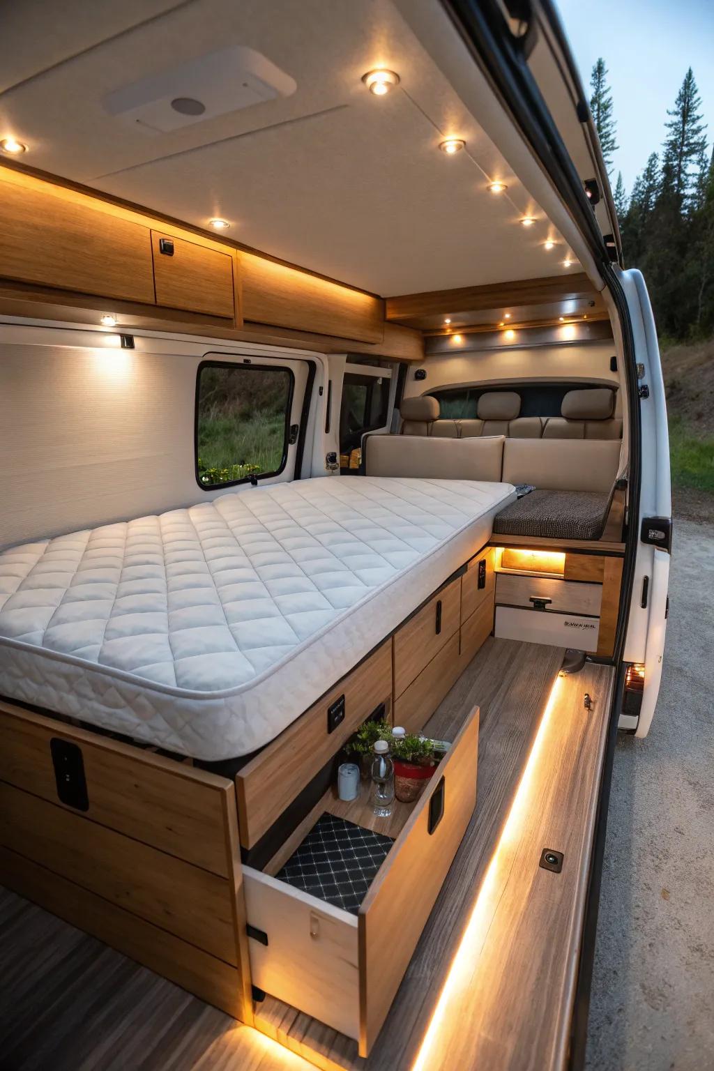 A comfortable and practical sleeping spot.