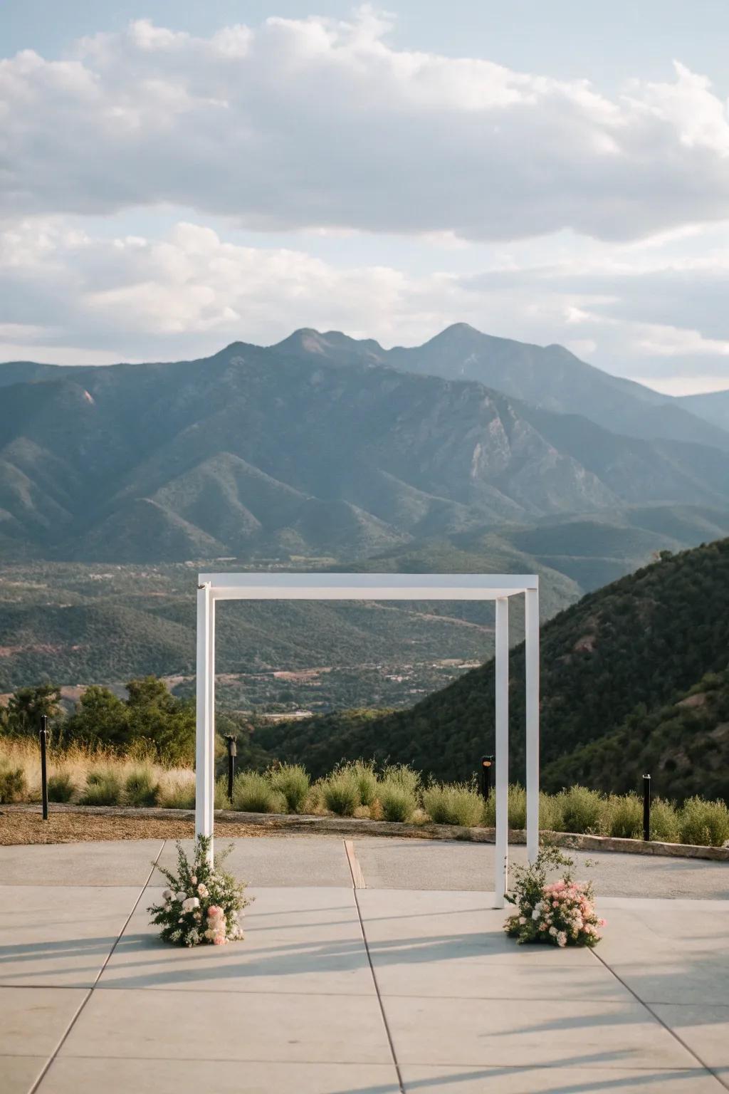 A simple square arch emphasizing an impressive mountain vista.