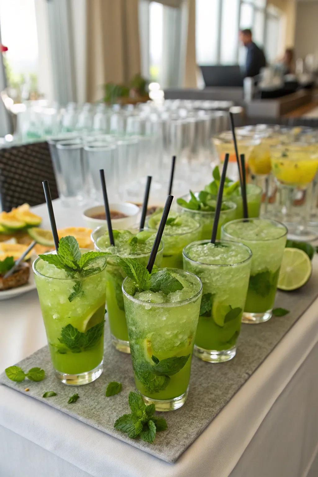 Sustain the party's momentum with revitalizing verdant cocktails that contribute a splash of color.