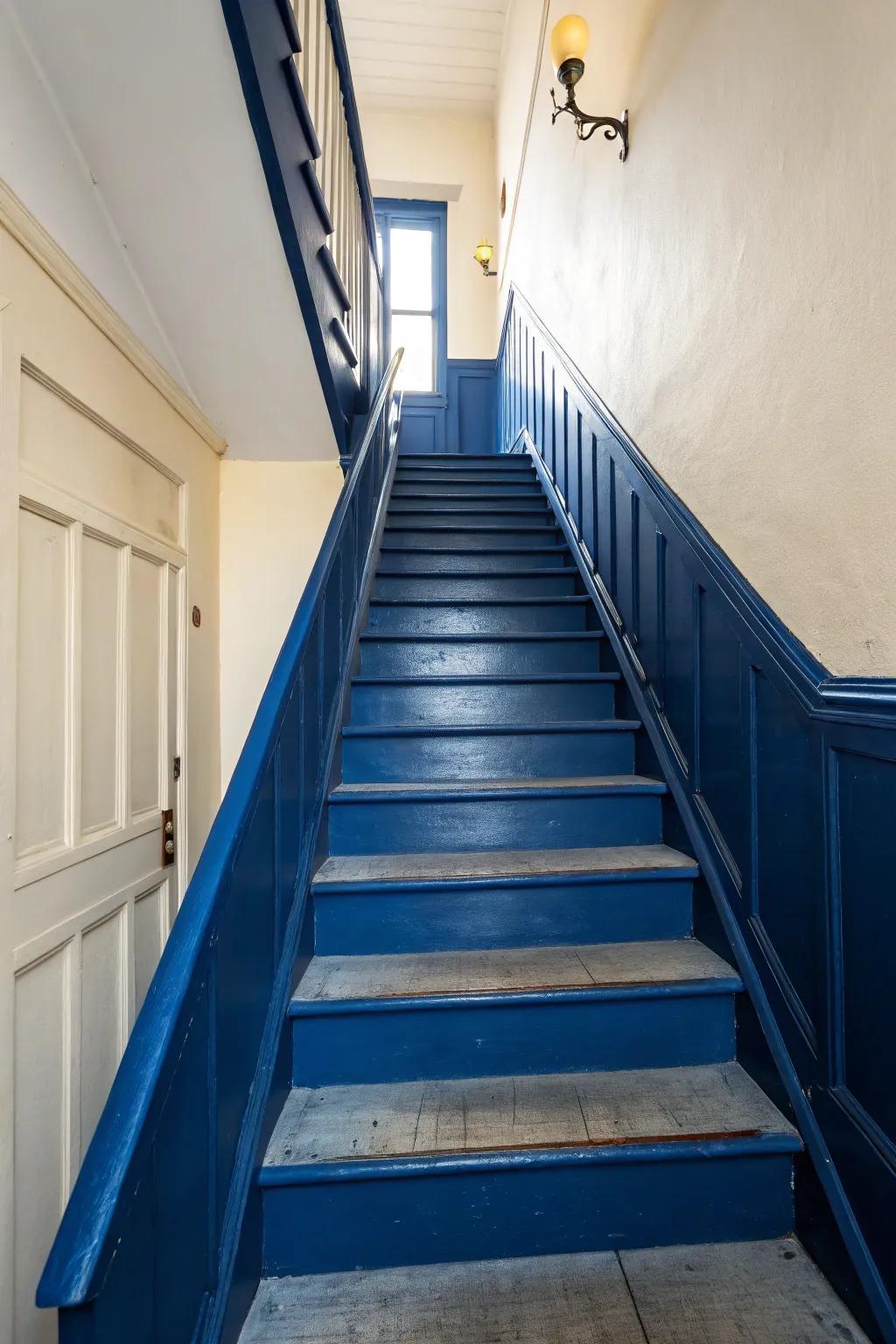 Contrasting palettes transform your staircase into a focal attraction.