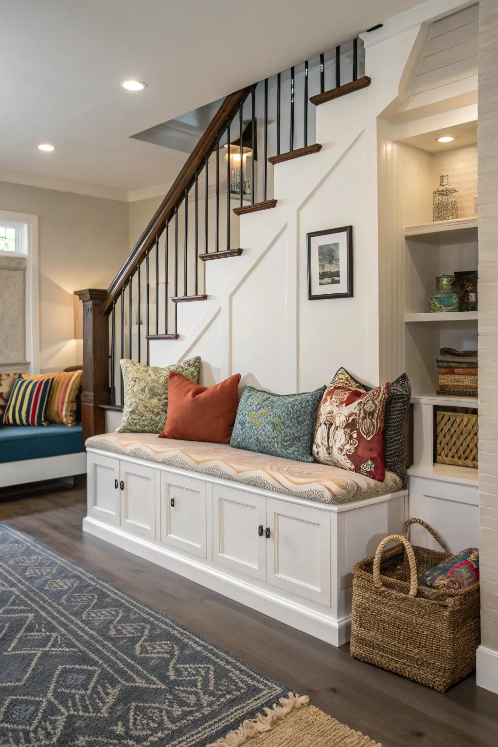 Unite comfort and functionality with a seating bench that provides concealed storage.