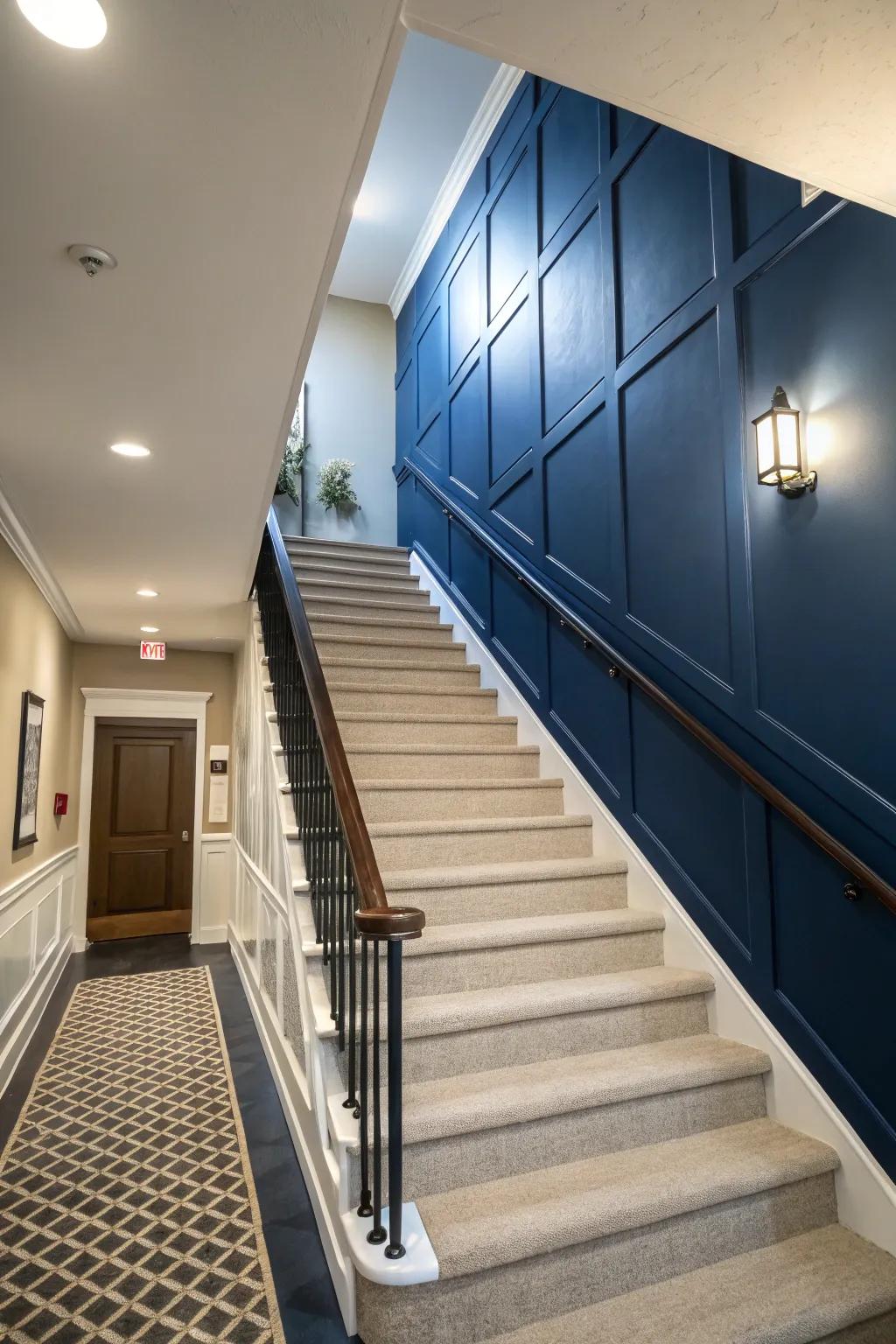 Make a statement with vibrant colors on your staircase wall.