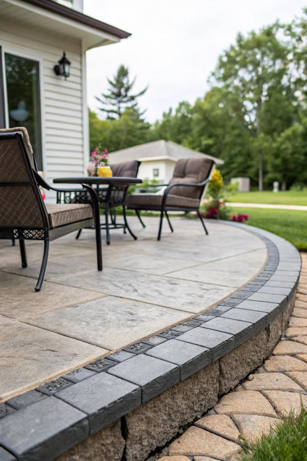 Vibrant patio featuring a contrasting color stamped concrete border