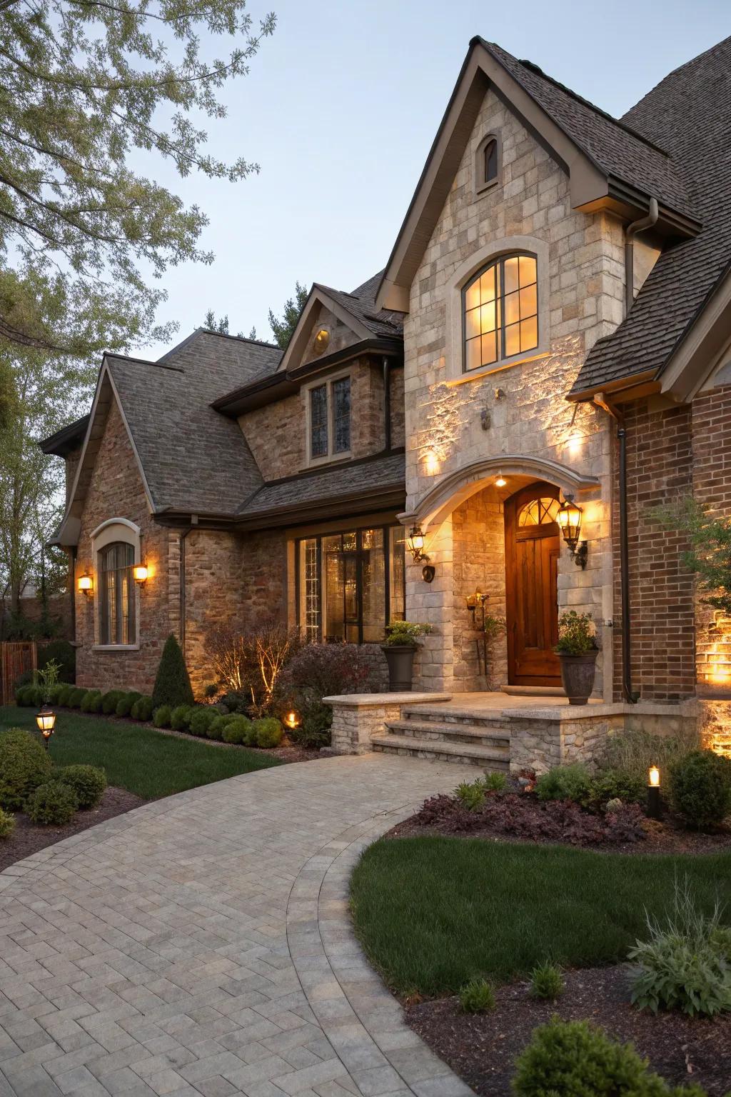 Natural elegance through brown brick and limestone.