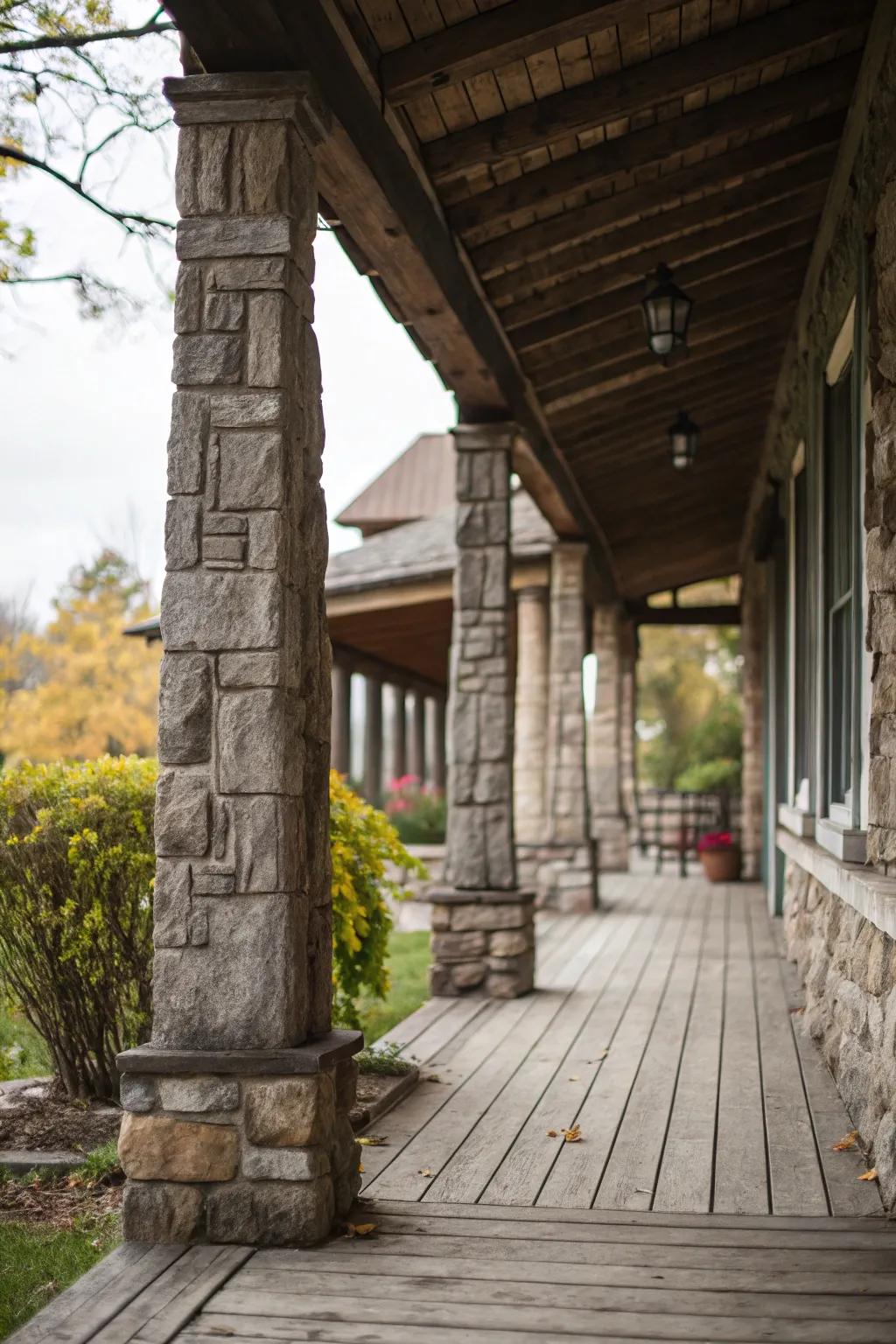 Rock columns offer both support and elegance to your porch.