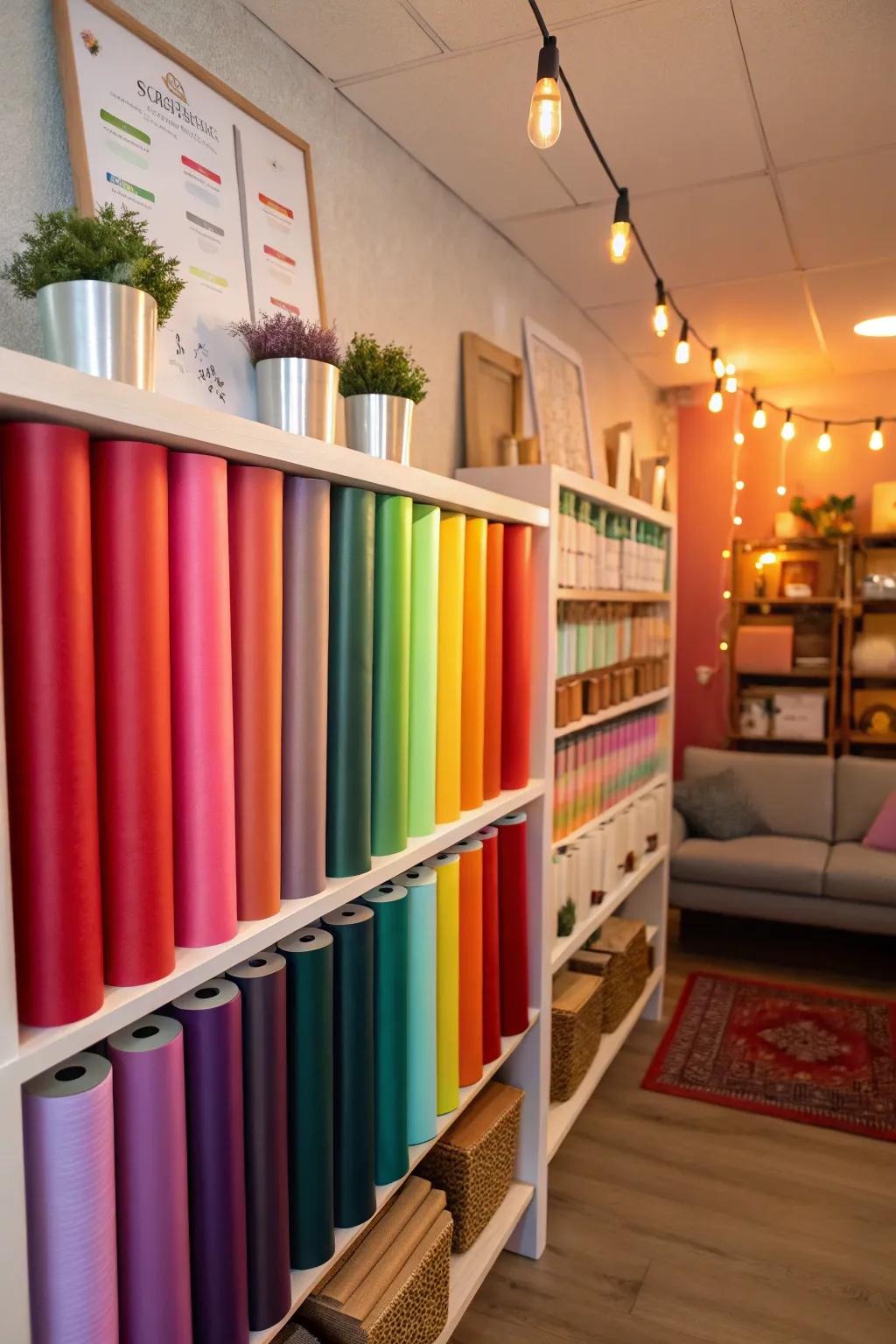 Organizing by color makes locating the correct vinyl roll a breeze.