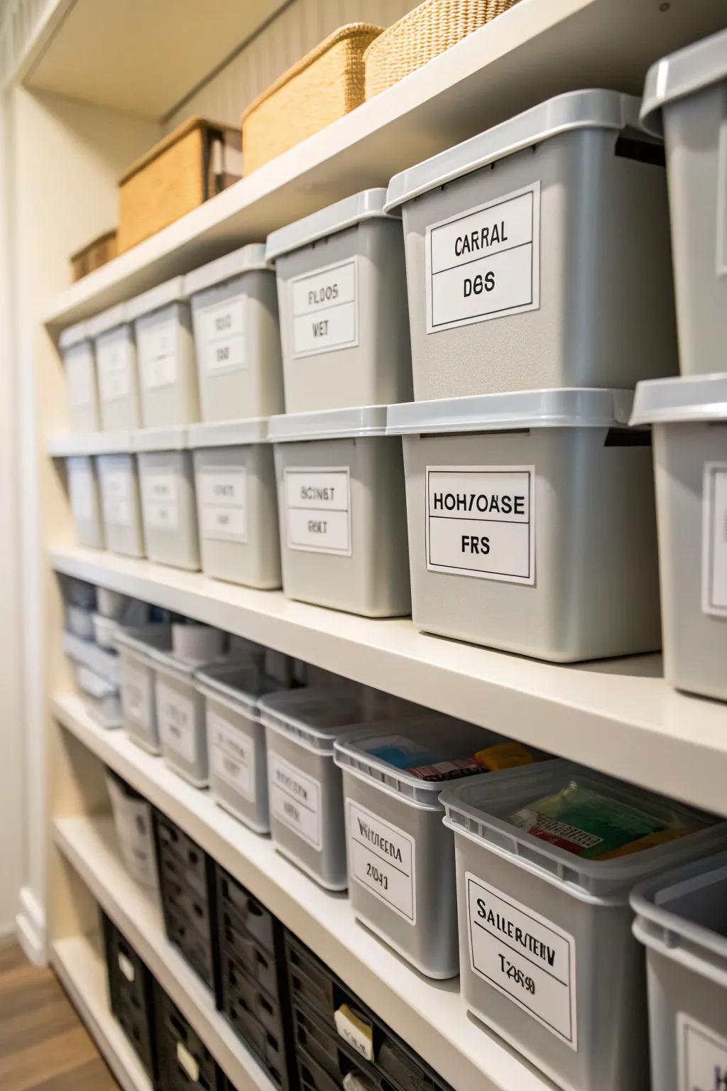 Labels ensure an organized and accessible storage room.
