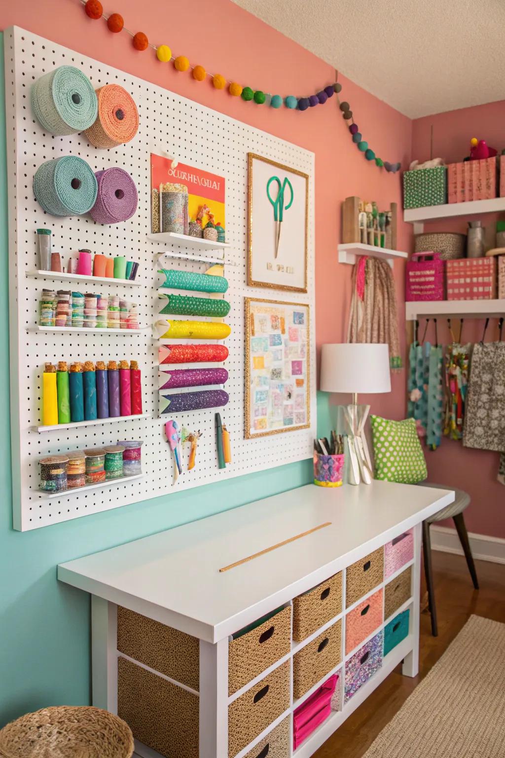 Maintain order among your craft items with a dynamic pegboard.